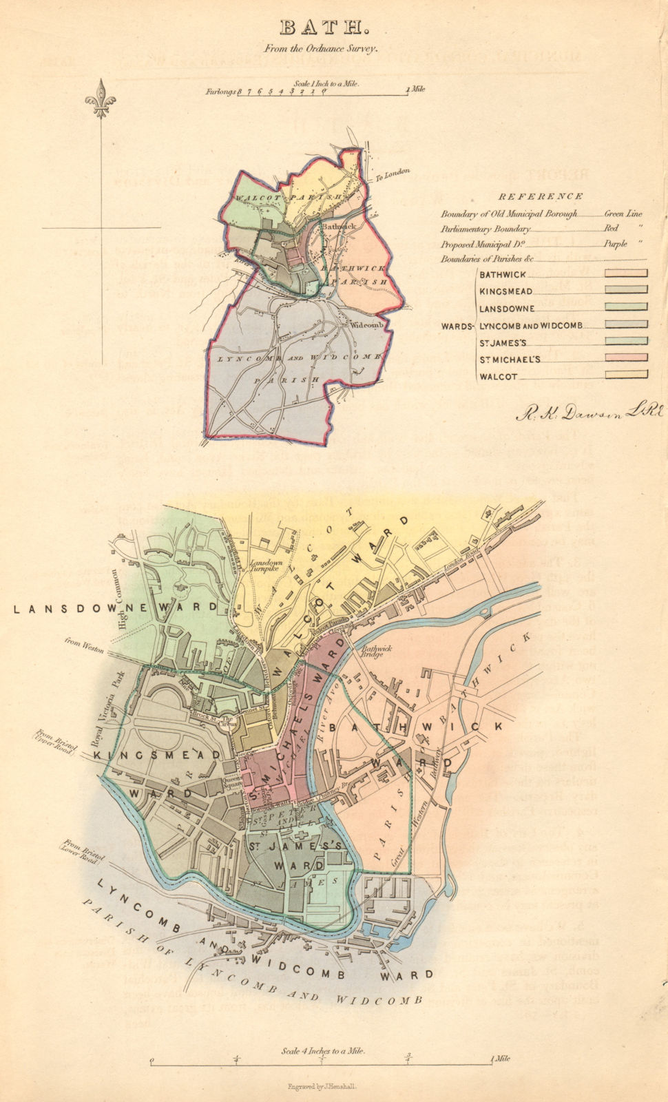 BATH borough/town/city plan. BOUNDARY COMMISSION. Somerset. DAWSON 1837 map