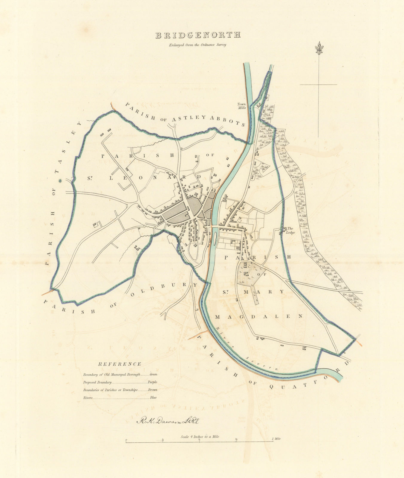BRIDGNORTH borough/town plan. BOUNDARY COMMISSION. Shropshire. DAWSON 1837 map