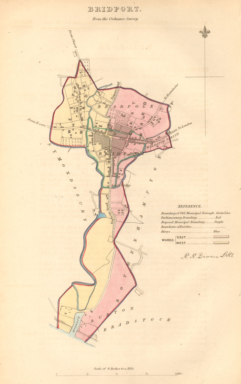 Associate Product BRIDPORT borough/town plan. BOUNDARY COMMISSION. Dorset. DAWSON 1837 old map