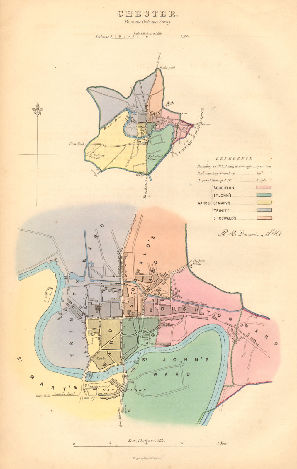 CHESTER borough/town/city plan. BOUNDARY COMMISSION. Cheshire. DAWSON 1837 map