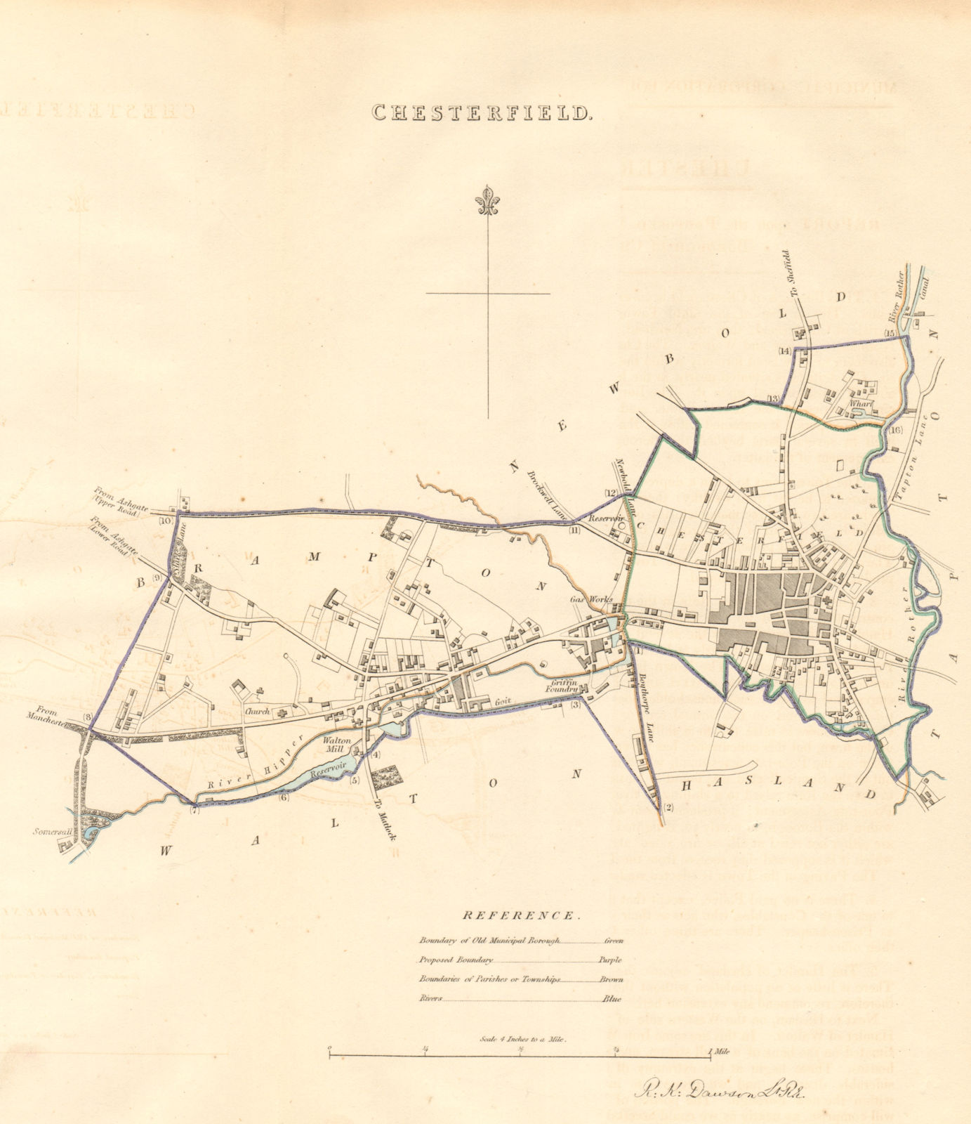 CHESTERFIELD borough/town plan. BOUNDARY COMMISSION. Derbyshire. DAWSON 1837 map
