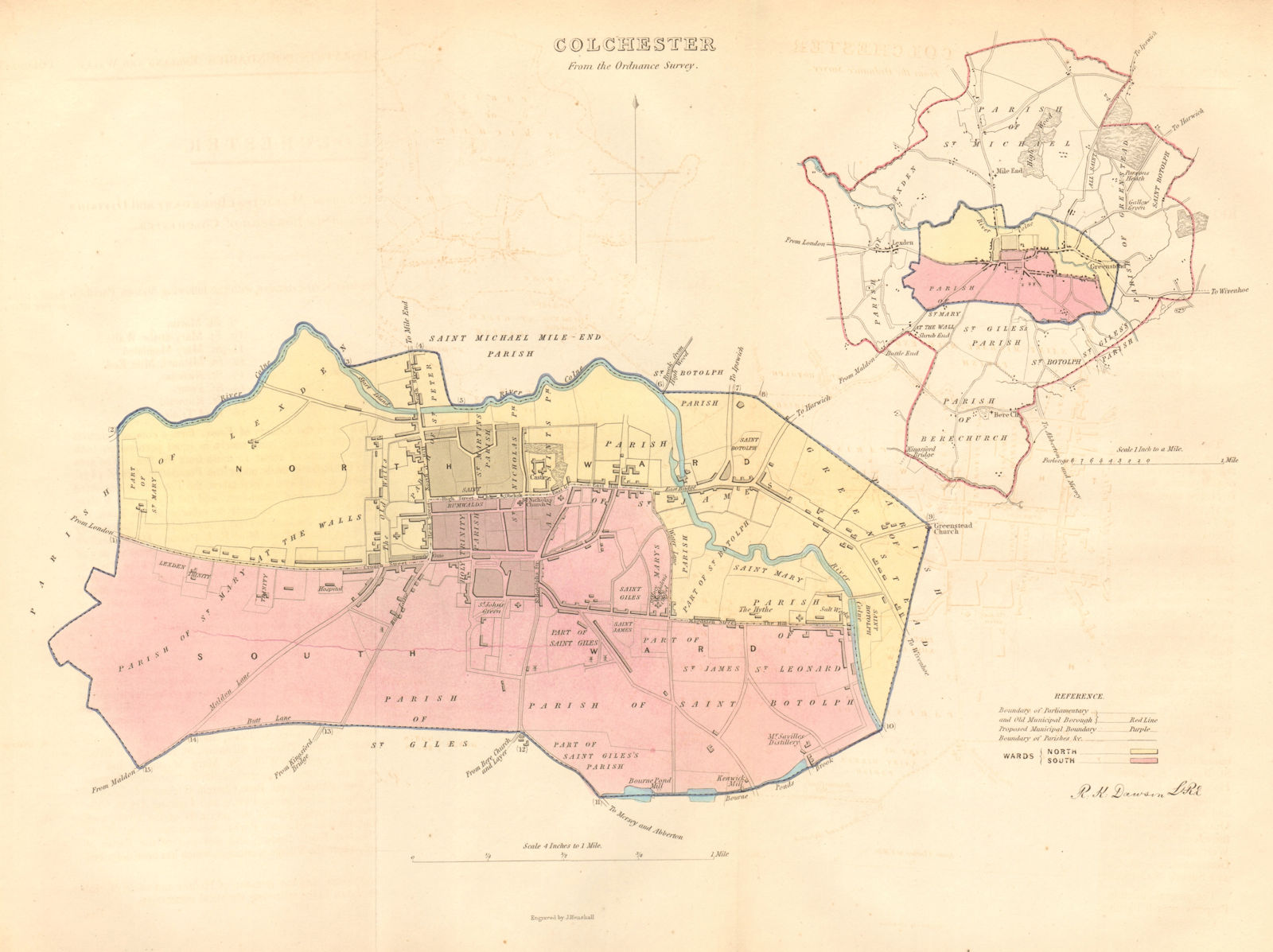 Associate Product COLCHESTER borough/town/city plan. BOUNDARY COMMISSION. Essex. DAWSON 1837 map