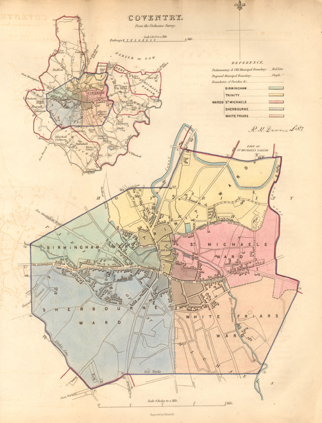 Associate Product COVENTRY borough/town/city plan BOUNDARY COMMISSION Warwickshire DAWSON 1837 map