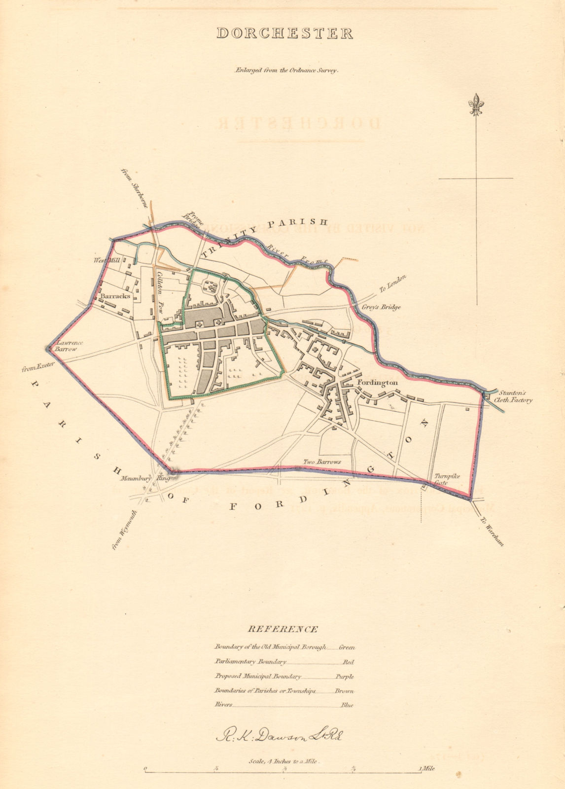 DORCHESTER borough/town plan. BOUNDARY COMMISSION. Dorset. DAWSON 1837 old map