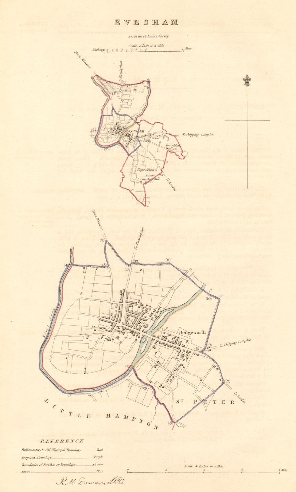 Associate Product EVESHAM borough/town plan. BOUNDARY COMMISSION. Worcestershire. DAWSON 1837 map