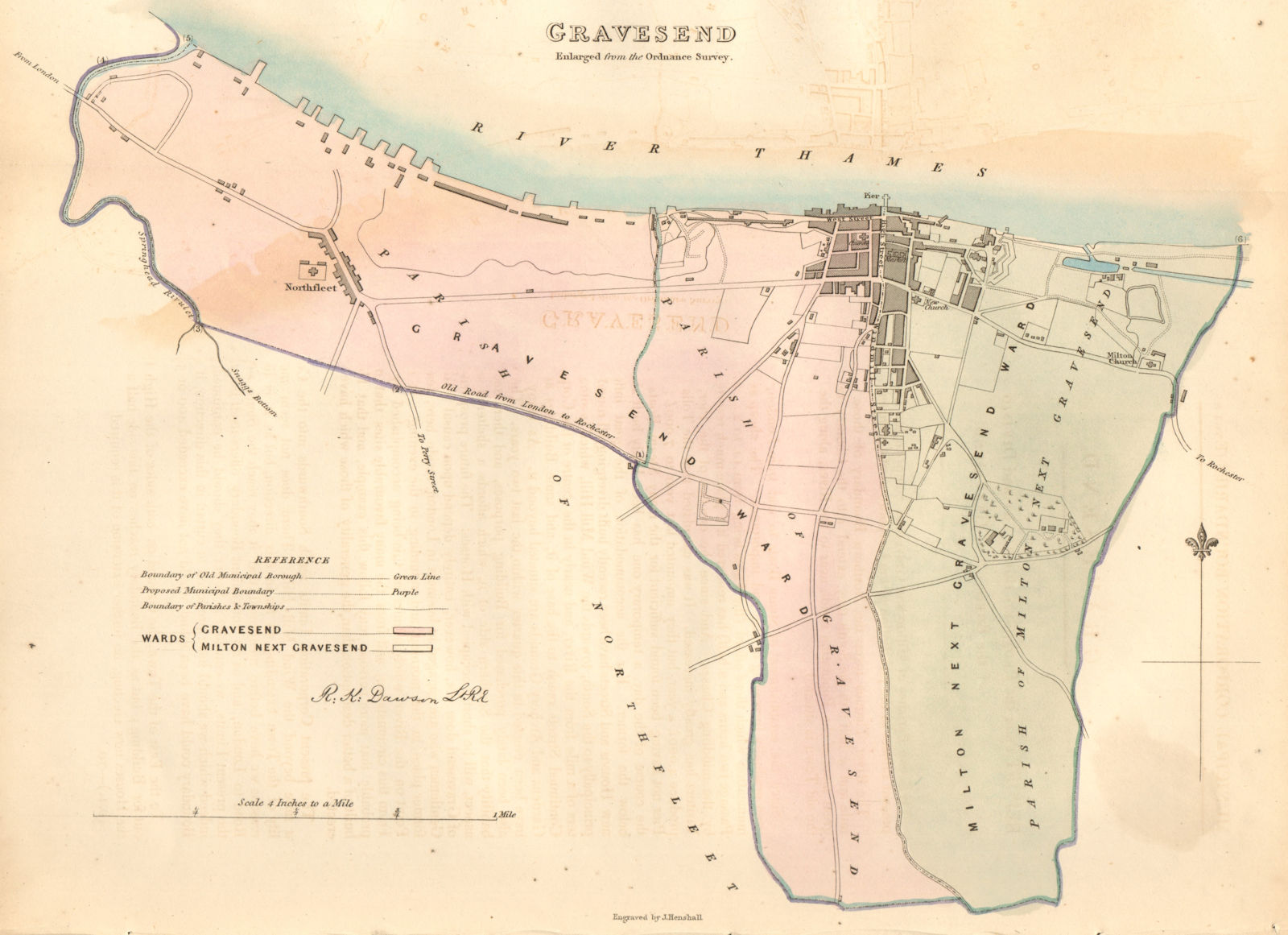 Associate Product GRAVESEND borough/town plan. BOUNDARY COMMISSION Northfleet Kent DAWSON 1837 map