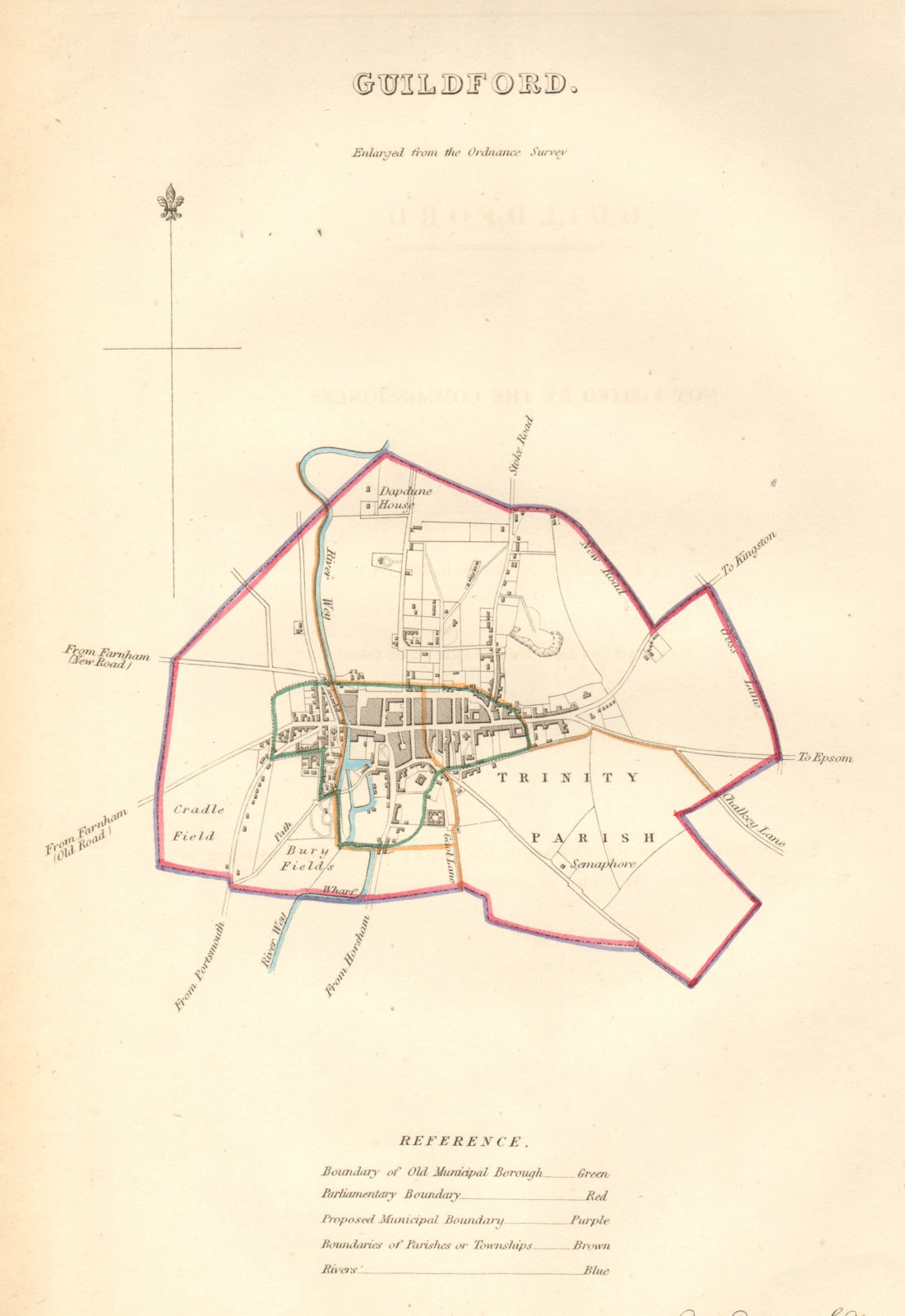 Associate Product GUILDFORD borough/town/city plan. BOUNDARY COMMISSION. Surrey. DAWSON 1837 map