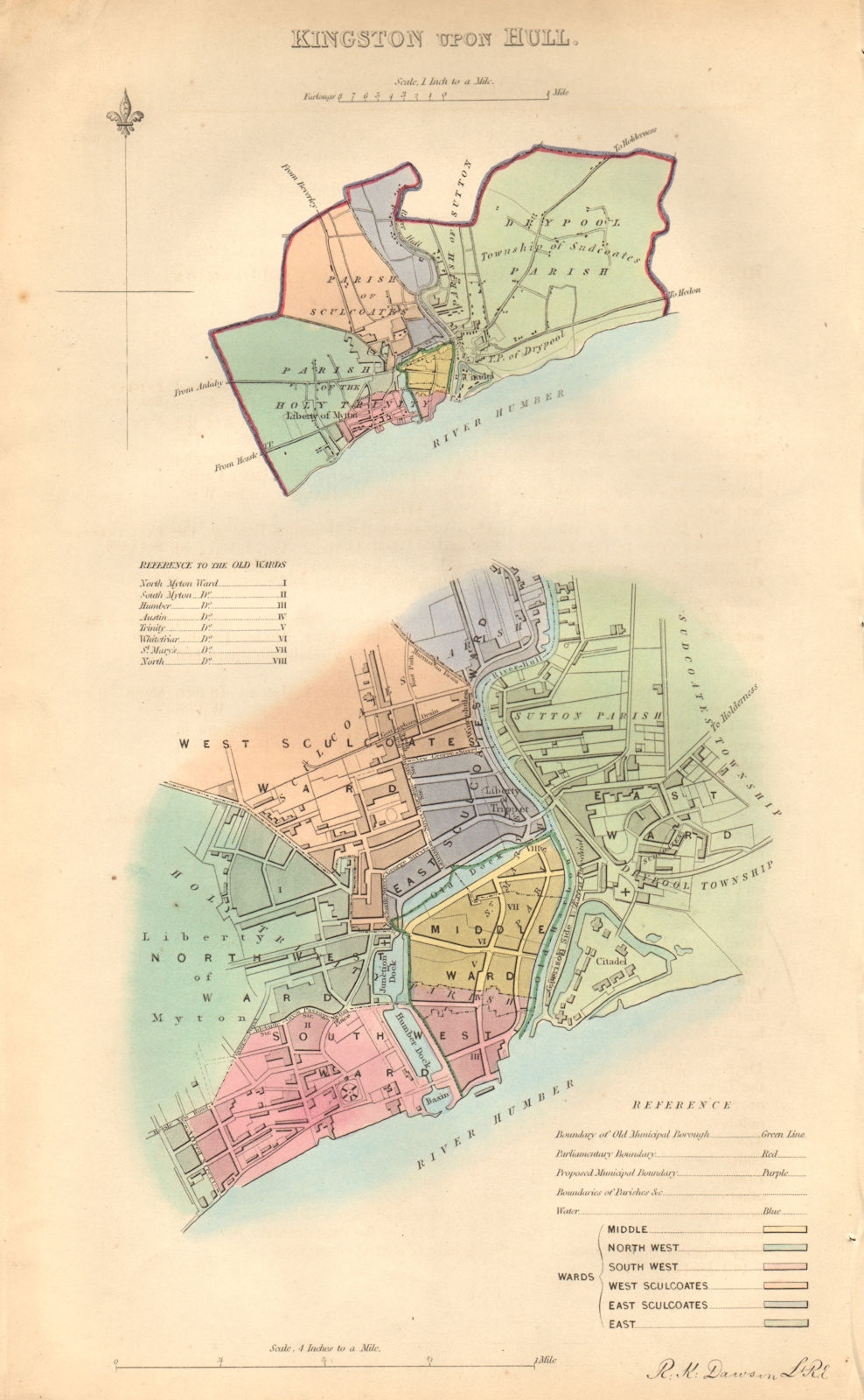 Associate Product KINGSTON-UPON-HULL borough/town/city plan. BOUNDARY COMMISSION. DAWSON 1837 map