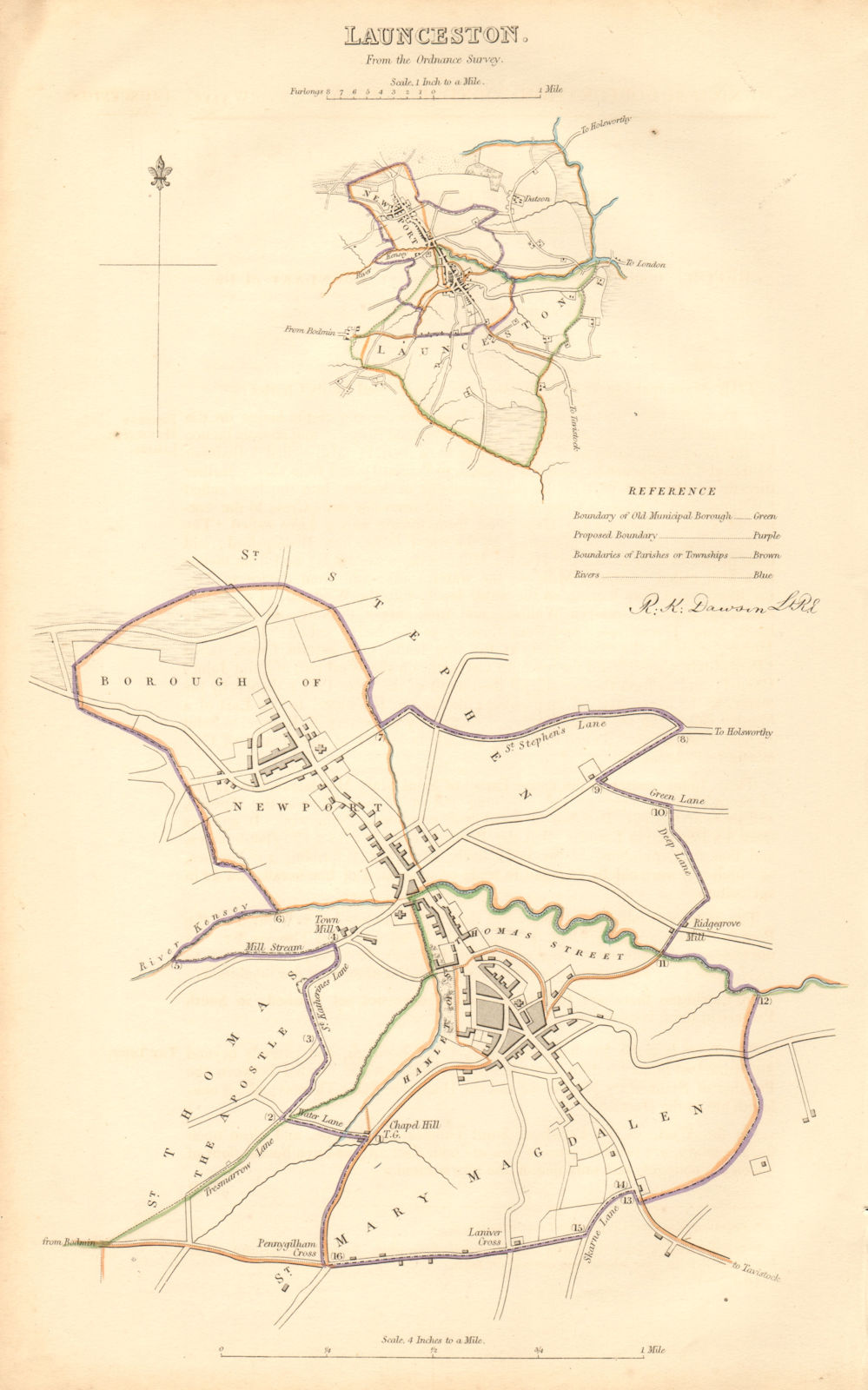 Associate Product LAUNCESTON borough/town plan. BOUNDARY COMMISSION. Cornwall. DAWSON 1837 map