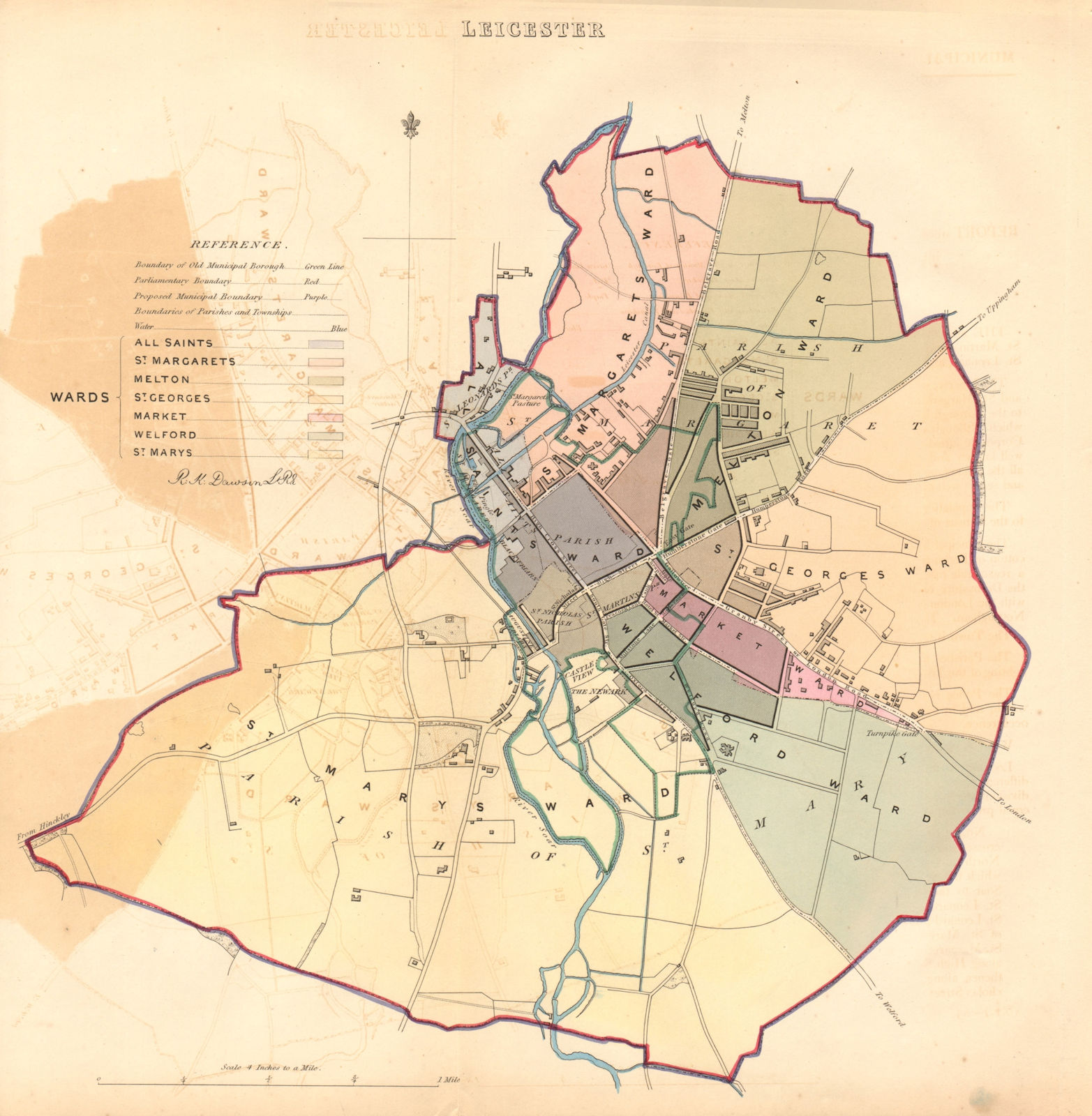 Associate Product LEICESTER borough/town/city plan. BOUNDARY COMMISSION. DAWSON 1837 old map