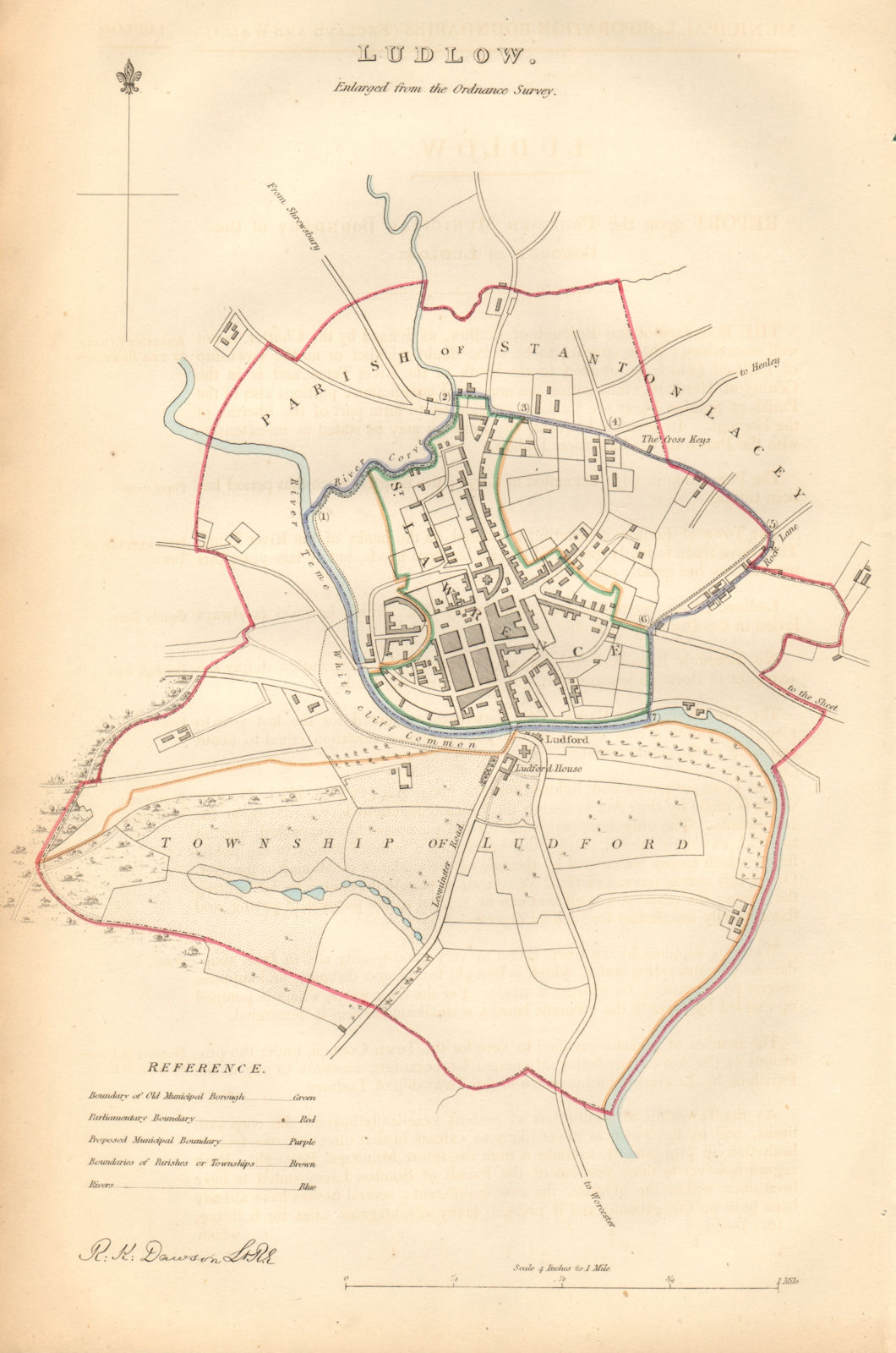 LUDLOW borough/town plan. BOUNDARY COMMISSION Ludford Shropshire DAWSON 1837 map