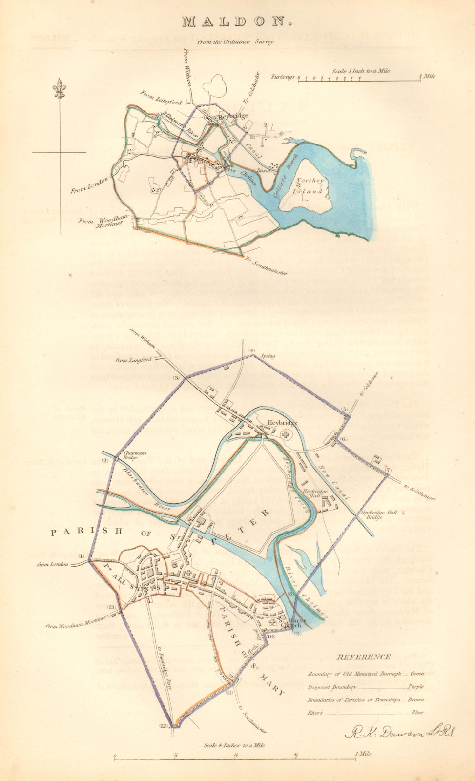 MALDON borough/town plan. BOUNDARY COMMISSION. Heybridge Essex. DAWSON 1837 map
