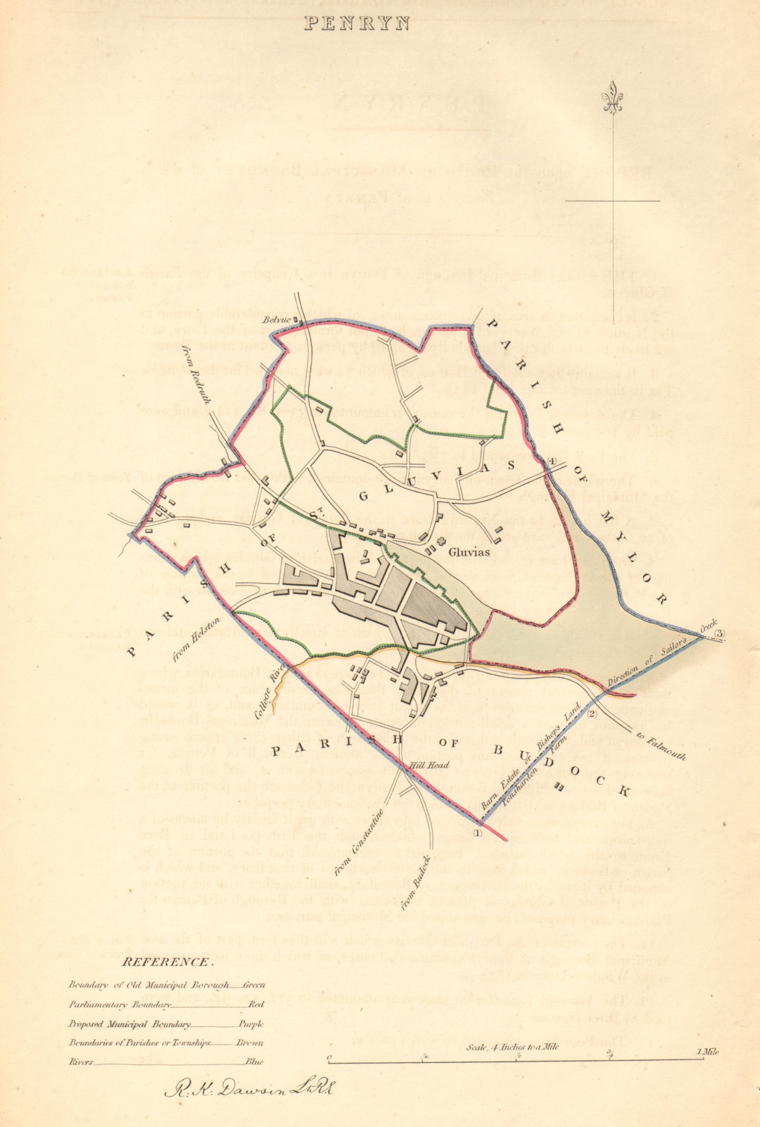 Associate Product PENRYN borough/town plan. BOUNDARY COMMISSION. Cornwall. DAWSON 1837 old map