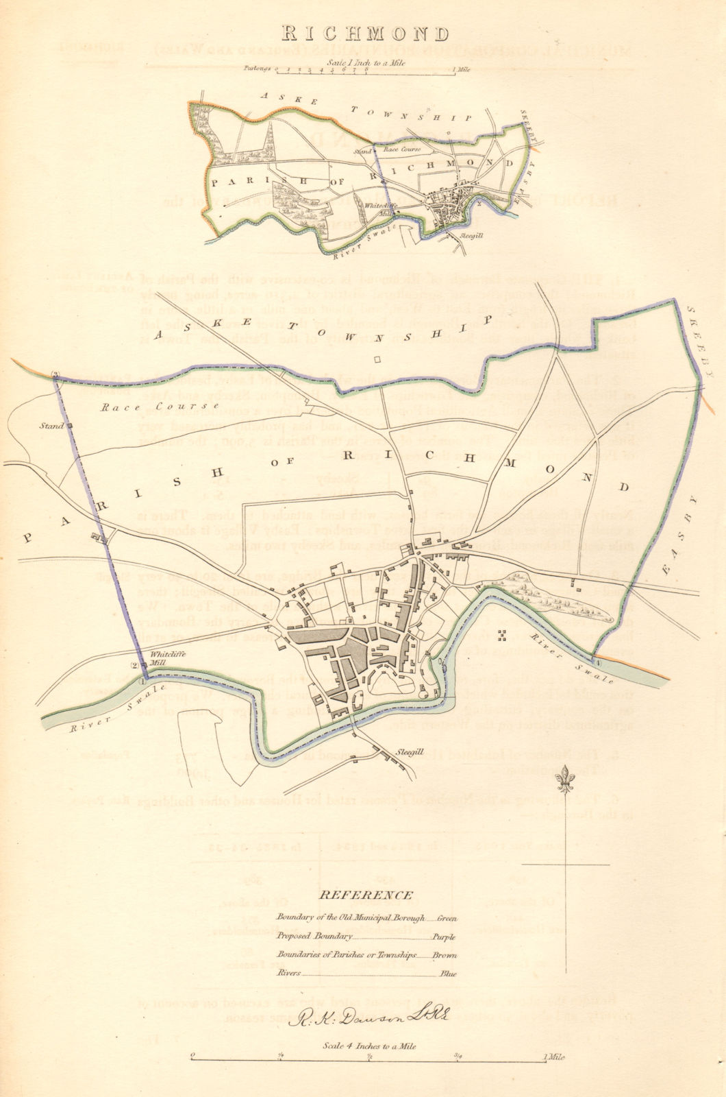 RICHMOND borough/town/city plan. BOUNDARY COMMISSION. Yorkshire. DAWSON 1837 map