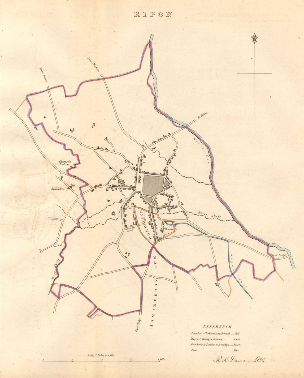 Associate Product RIPON borough/town plan. BOUNDARY COMMISSION. Yorkshire. DAWSON 1837 old map