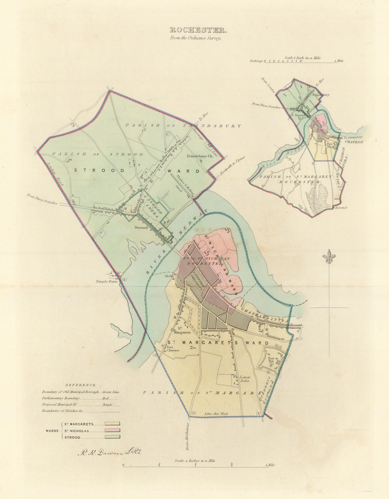 ROCHESTER borough/town plan. BOUNDARY COMMISSION. Strood Kent. DAWSON 1837 map