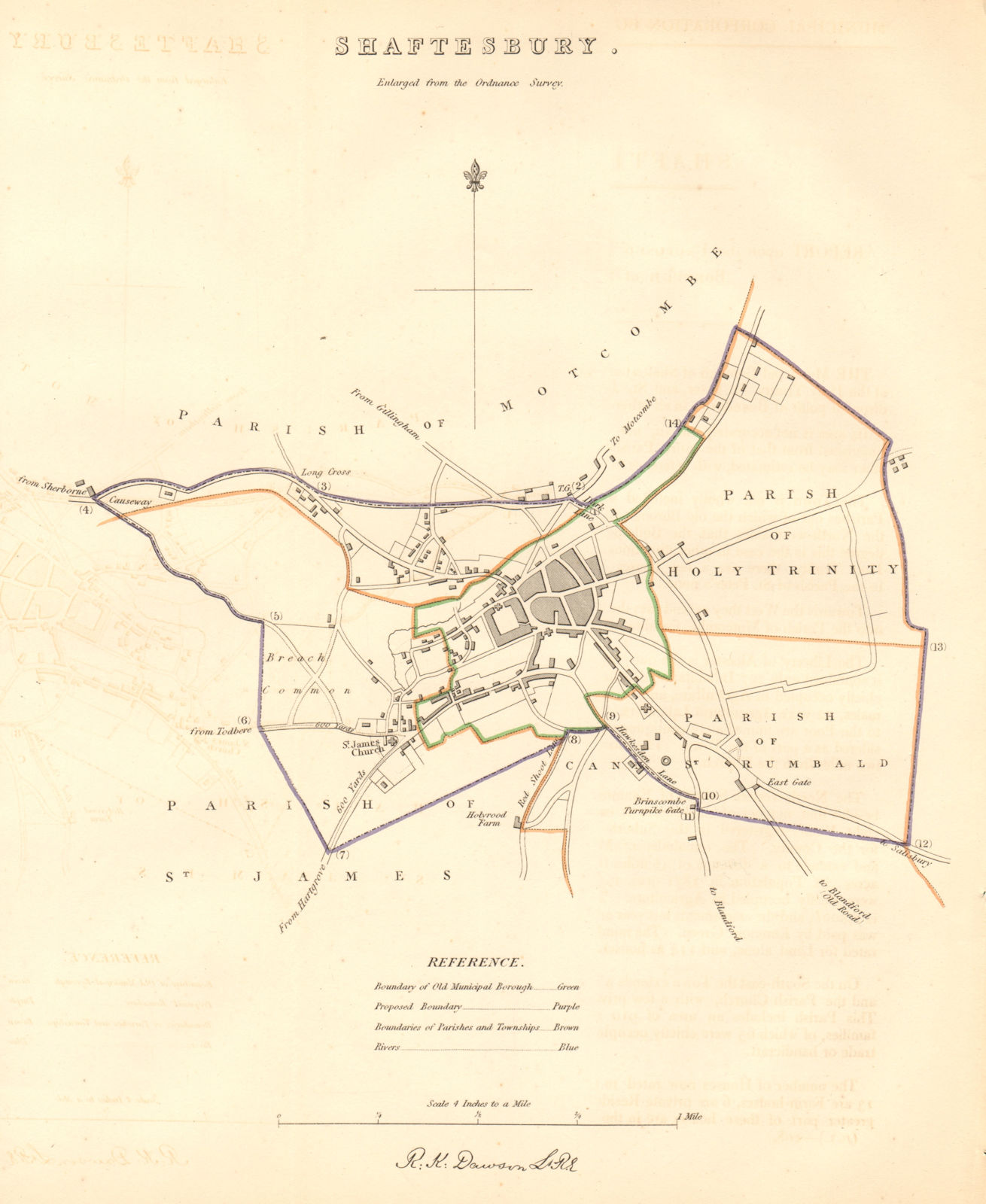 SHAFTESBURY borough/town plan. BOUNDARY COMMISSION. Dorset. DAWSON 1837 map