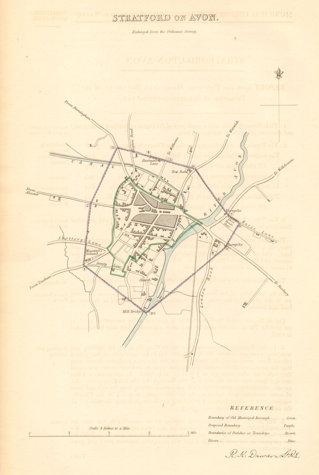STRATFORD-UPON-AVON borough/town plan. BOUNDARY COMMISSION Warcs DAWSON 1837 map