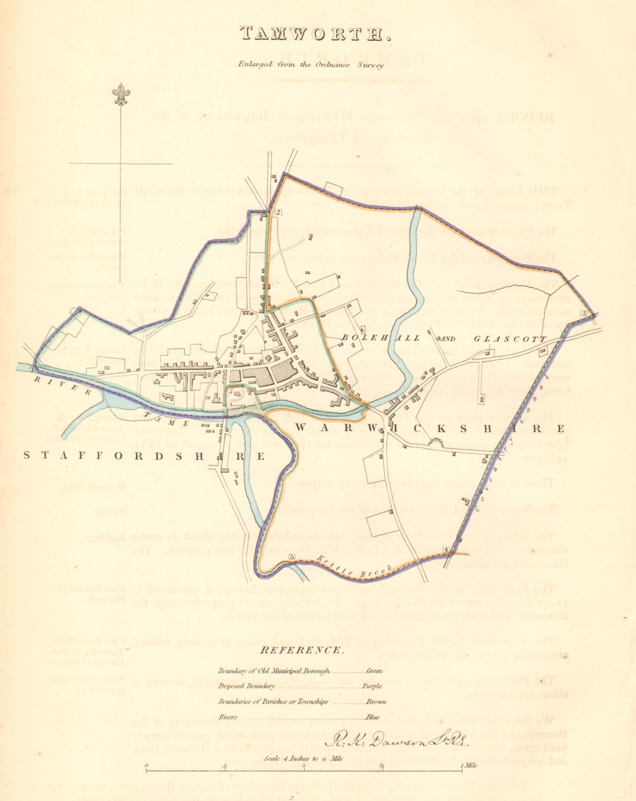TAMWORTH borough/town plan. BOUNDARY COMMISSION. Staffordshire. DAWSON 1837 map