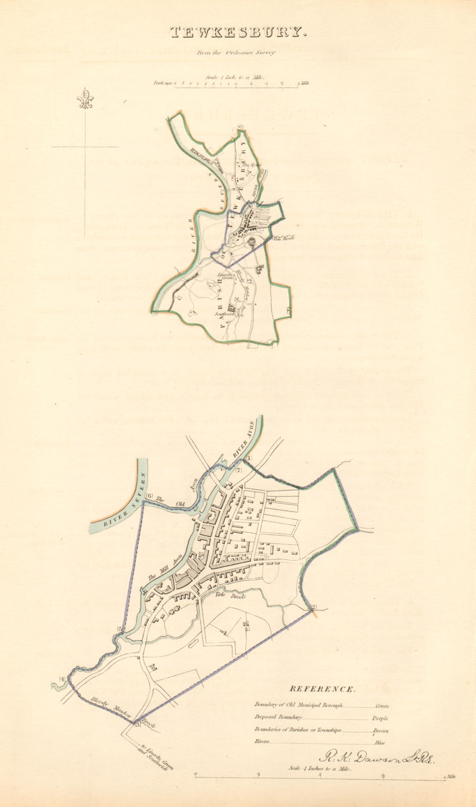 Associate Product TEWKESBURY borough/town plan BOUNDARY COMMISSION Gloucestershire DAWSON 1837 map