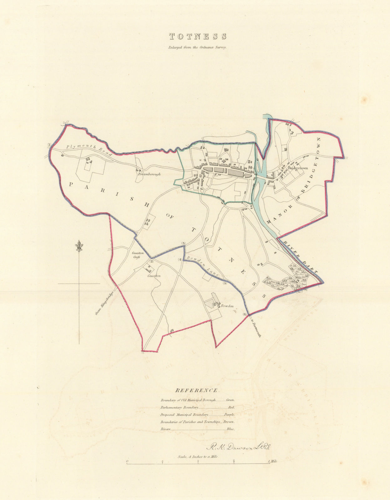 TOTNES borough/town plan. 'Totness'. BOUNDARY COMMISSION. Devon. DAWSON 1837 map