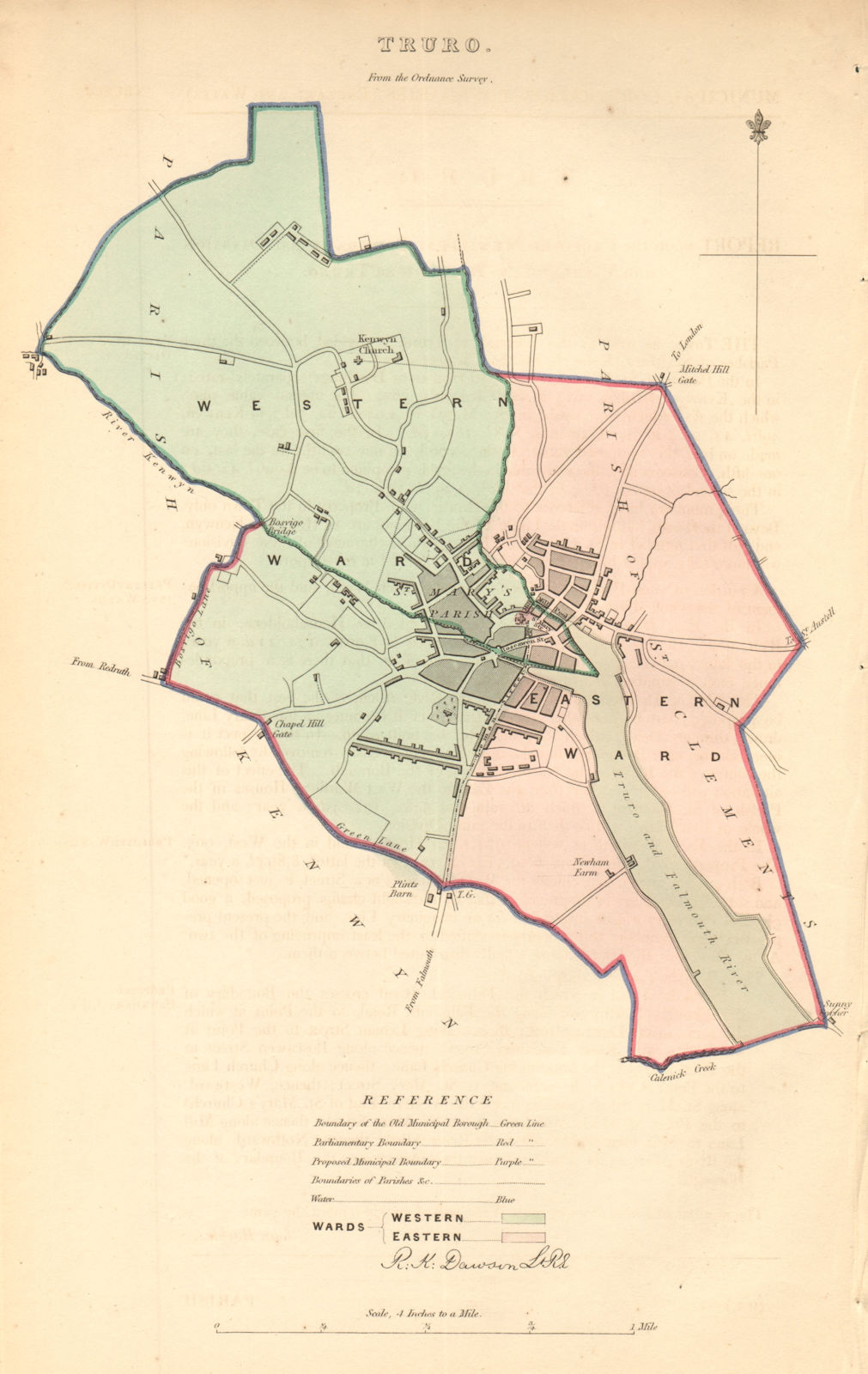 Associate Product TRURO borough/town plan. BOUNDARY COMMISSION. Cornwall. DAWSON 1837 old map