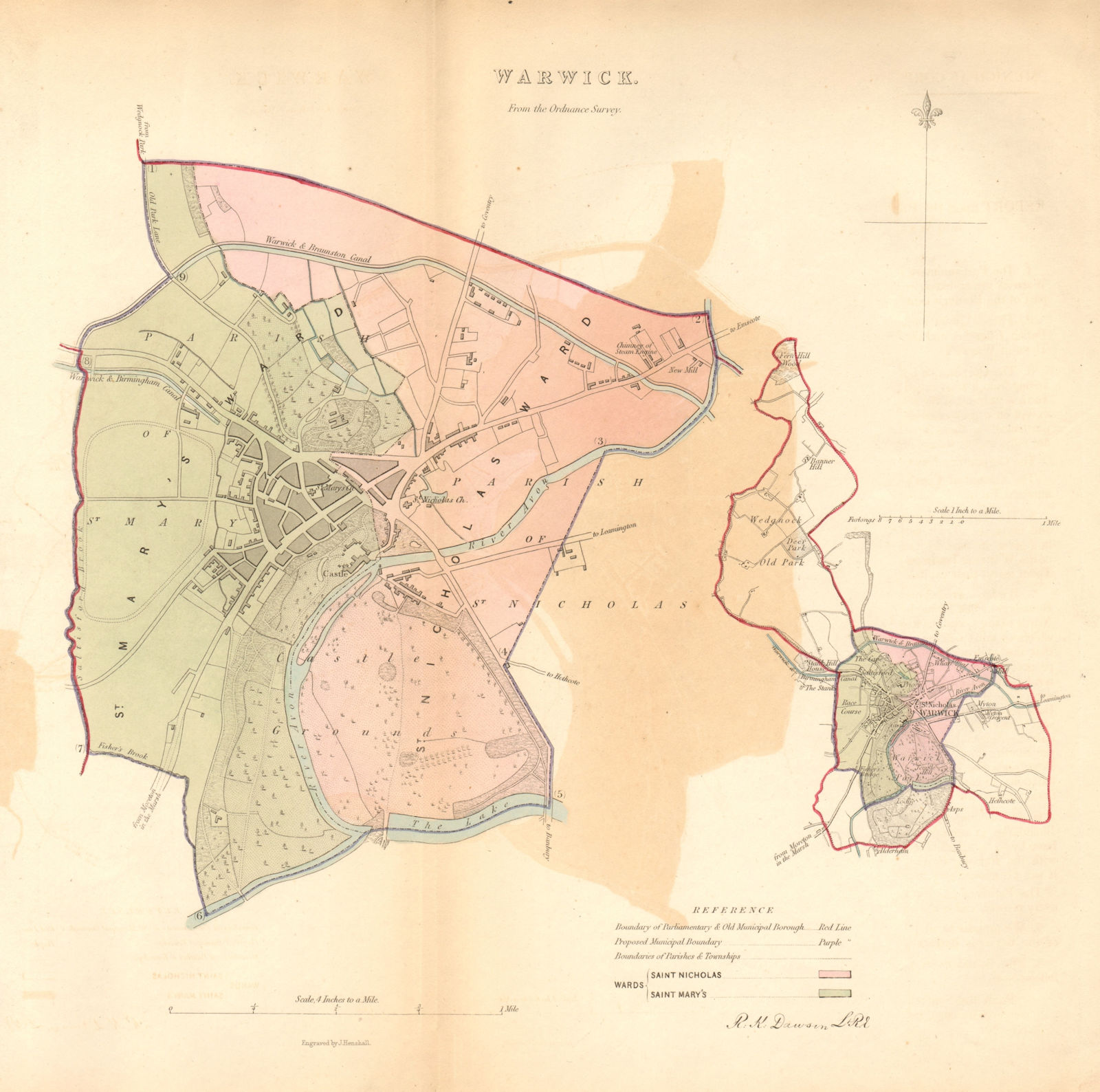 Associate Product WARWICK borough/town/city plan. BOUNDARY COMMISSION Warwickshire DAWSON 1837 map