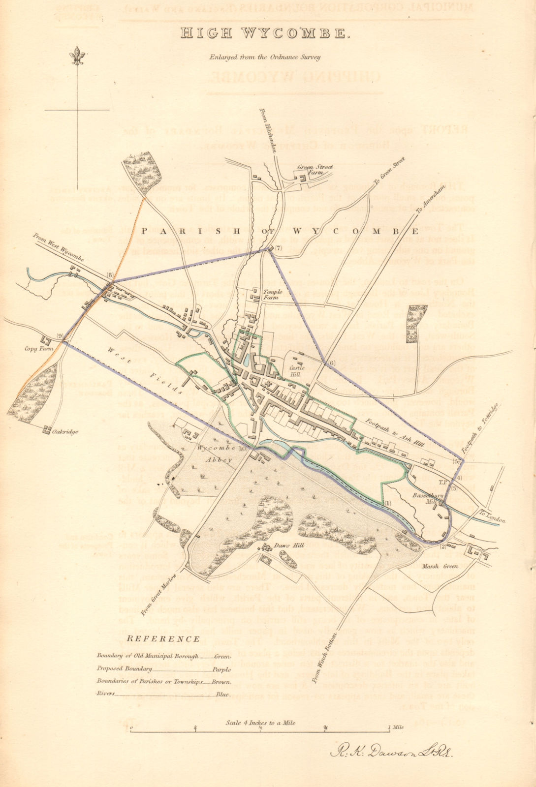 HIGH WYCOMBE borough/town plan. BOUNDARY COMMISSION. Bucks. DAWSON 1837 map