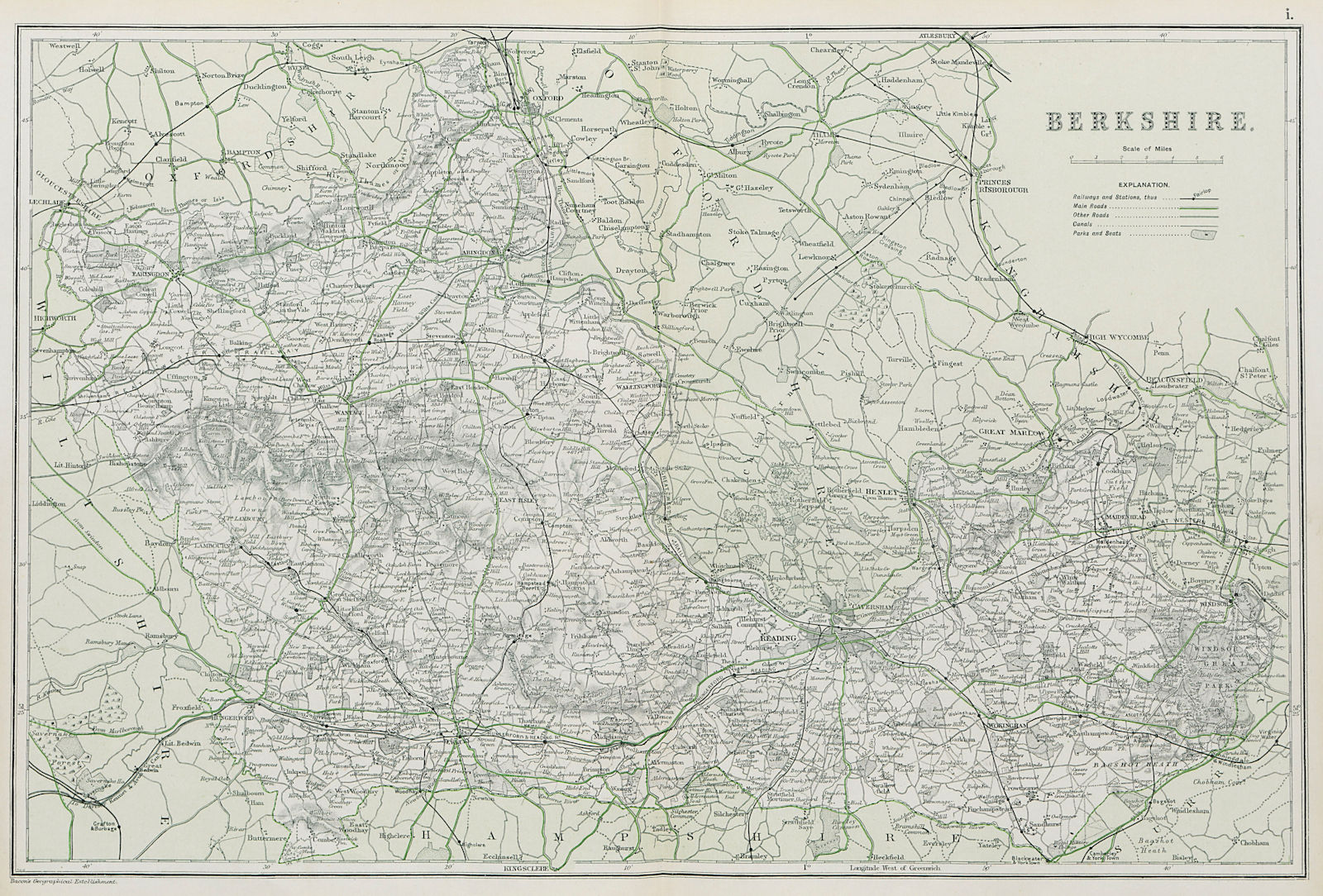 Associate Product BERKSHIRE. Showing Parliamentary divisions, boroughs & parks. BACON 1913 map