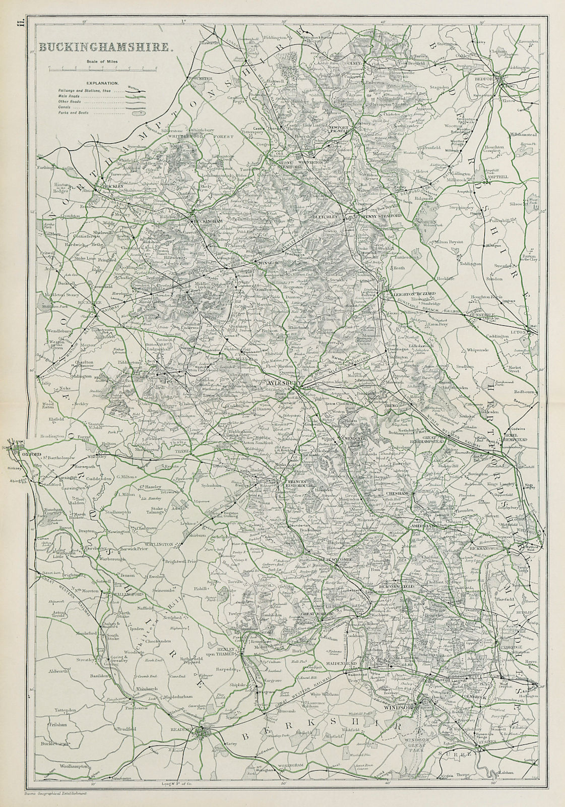 Associate Product BUCKINGHAMSHIRE. Showing Parliamentary divisions,boroughs & parks.BACON 1913 map