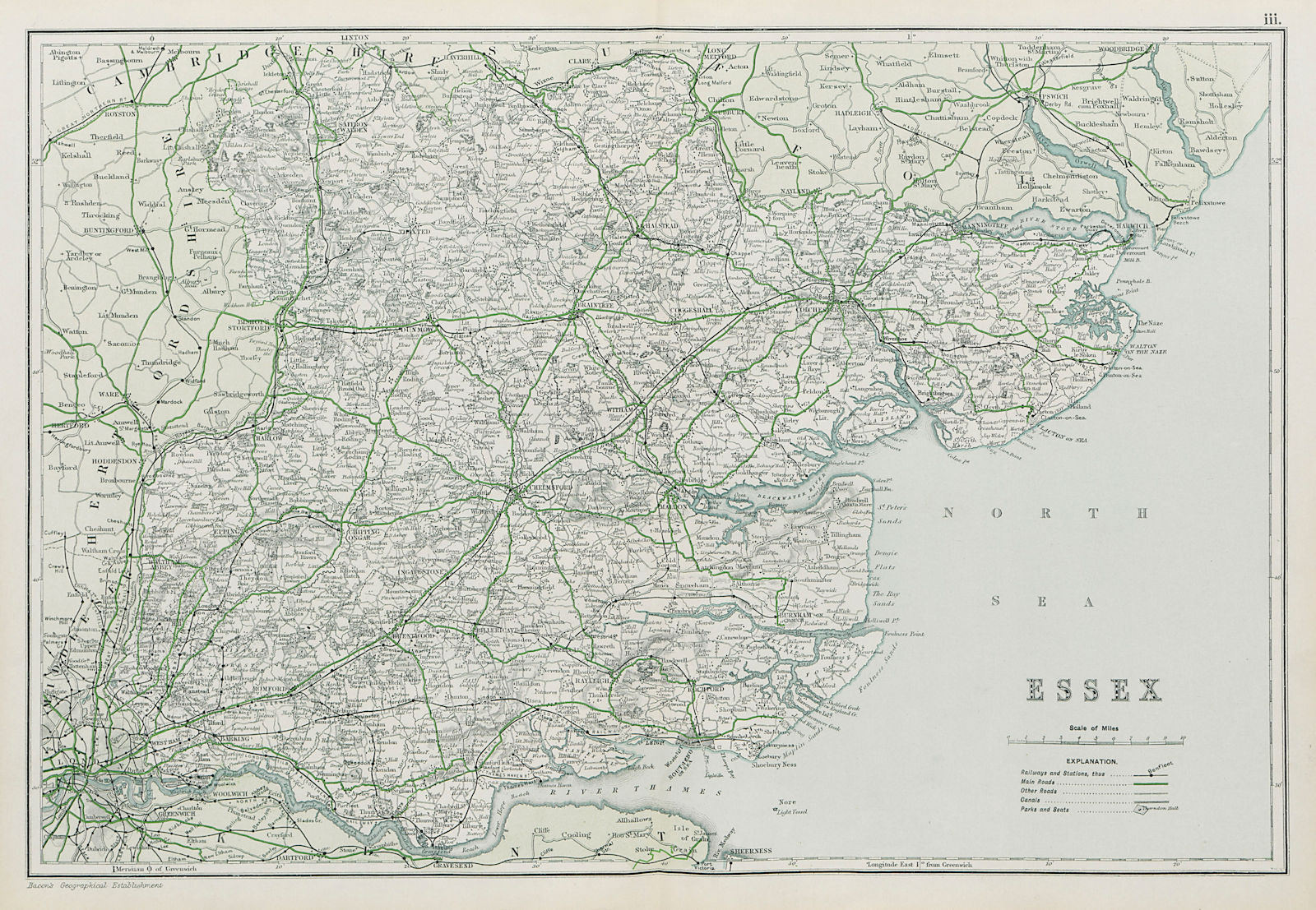 Associate Product ESSEX. Showing Parliamentary divisions, boroughs & parks. BACON 1913 old map
