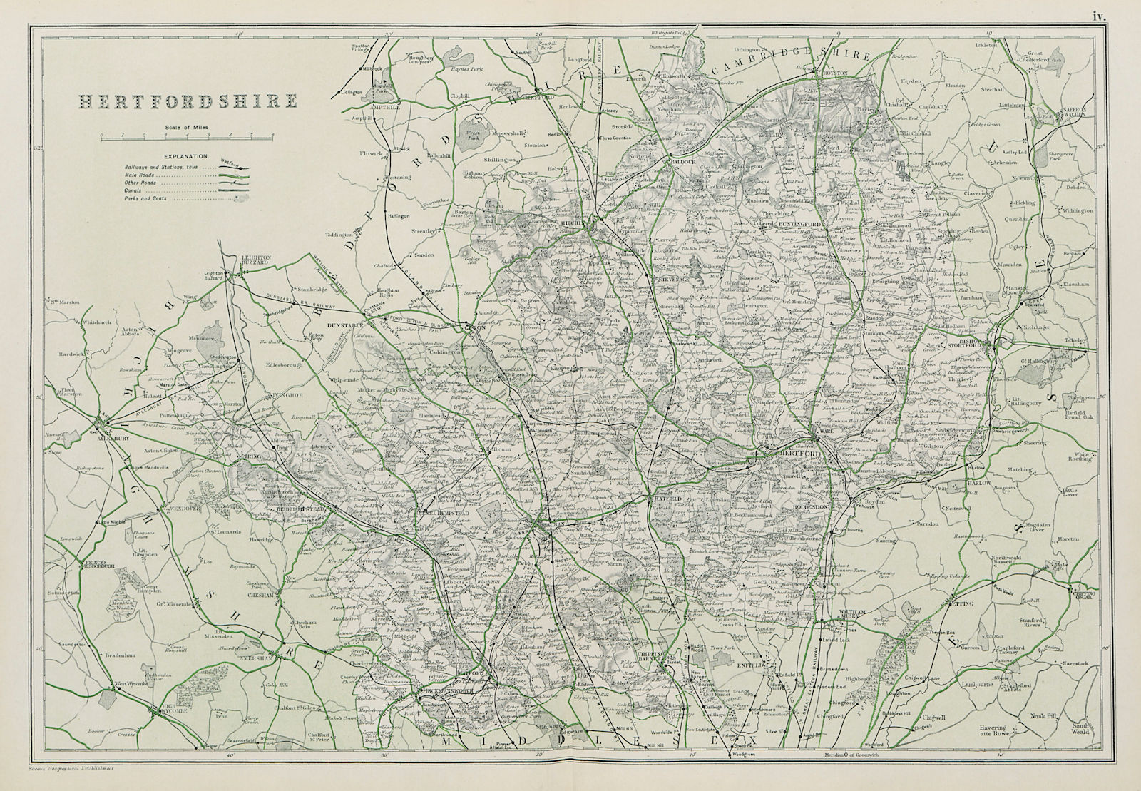 Associate Product HERTFORDSHIRE. Showing Parliamentary divisions, boroughs & parks. BACON 1913 map