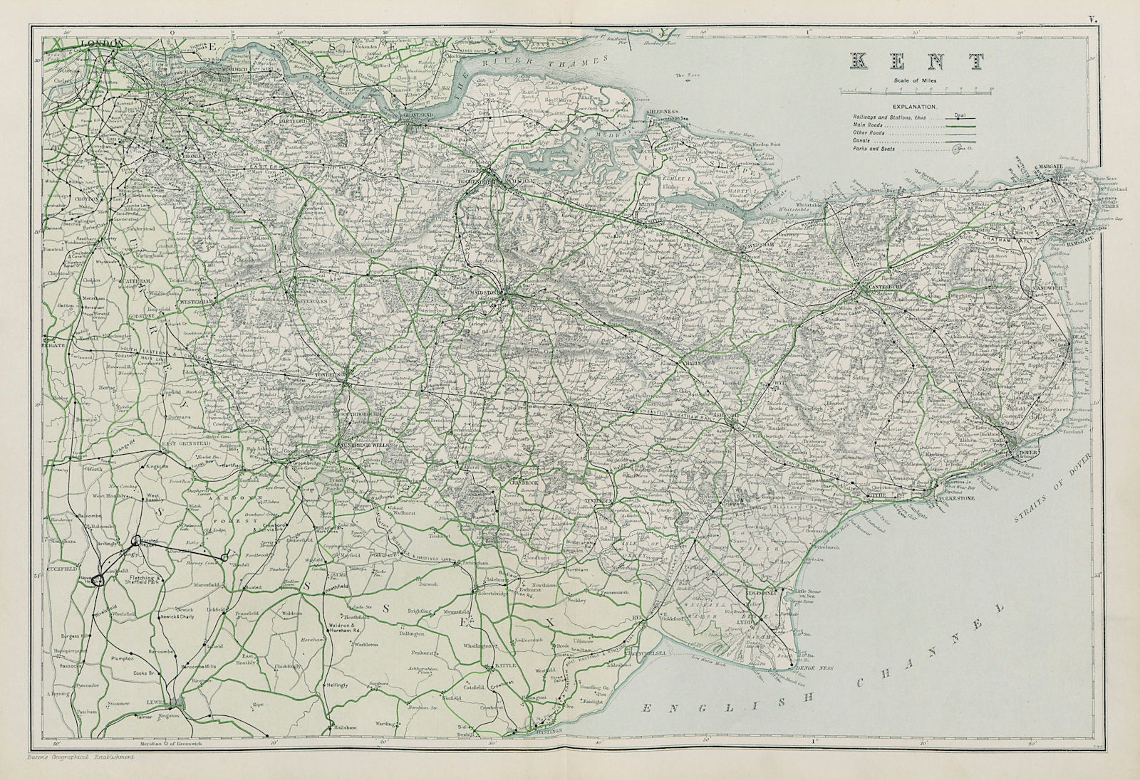Associate Product KENT. Showing Parliamentary divisions, boroughs & parks. BACON 1913 old map