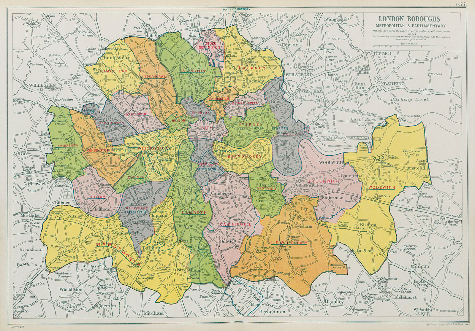 Associate Product LONDON BOROUGHS. Metropolitan & Parliamentary. Constituencies. BACON 1913 map