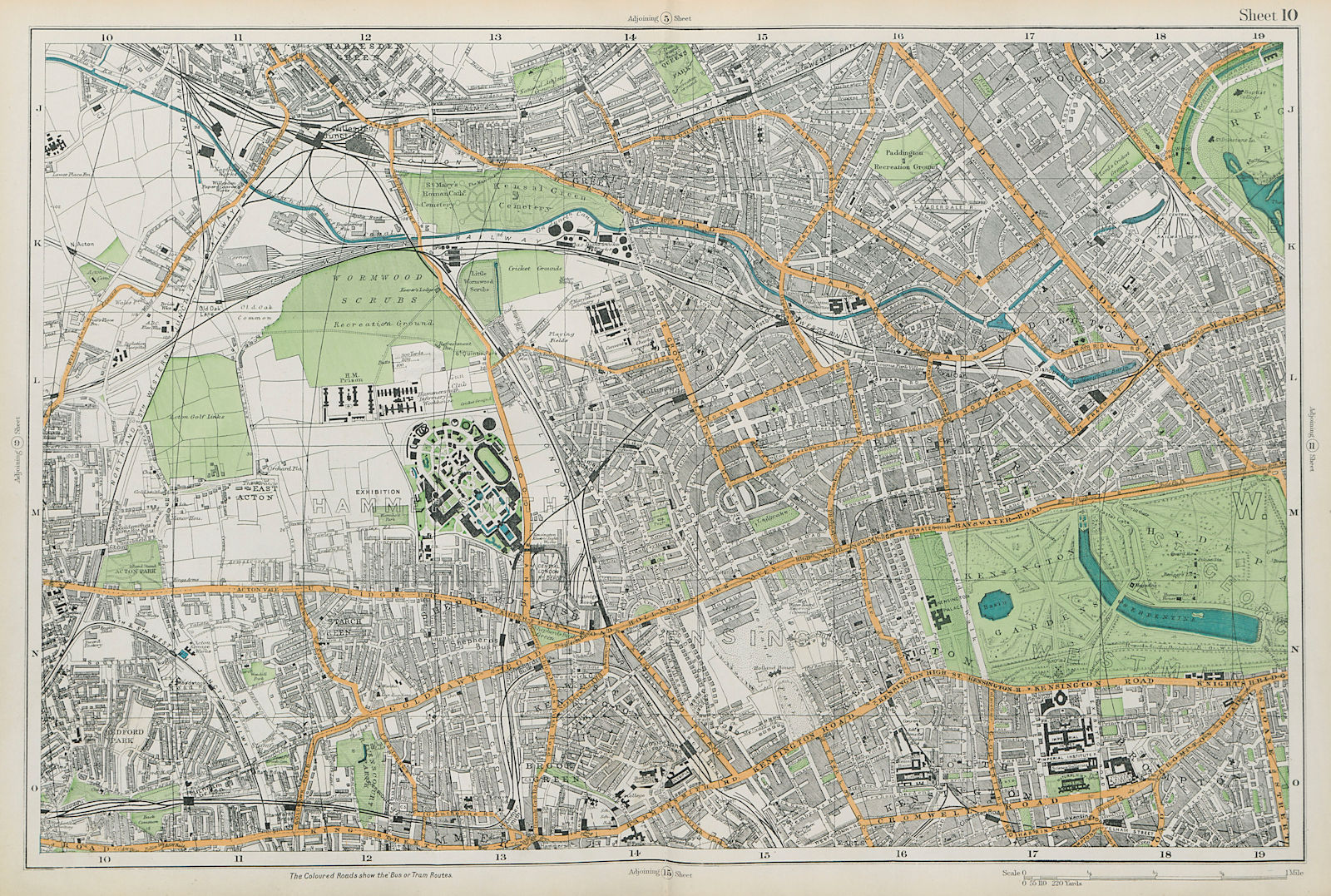 LONDON Notting Hill Kensington White City Hammersmith Bayswater BACON  1913 map