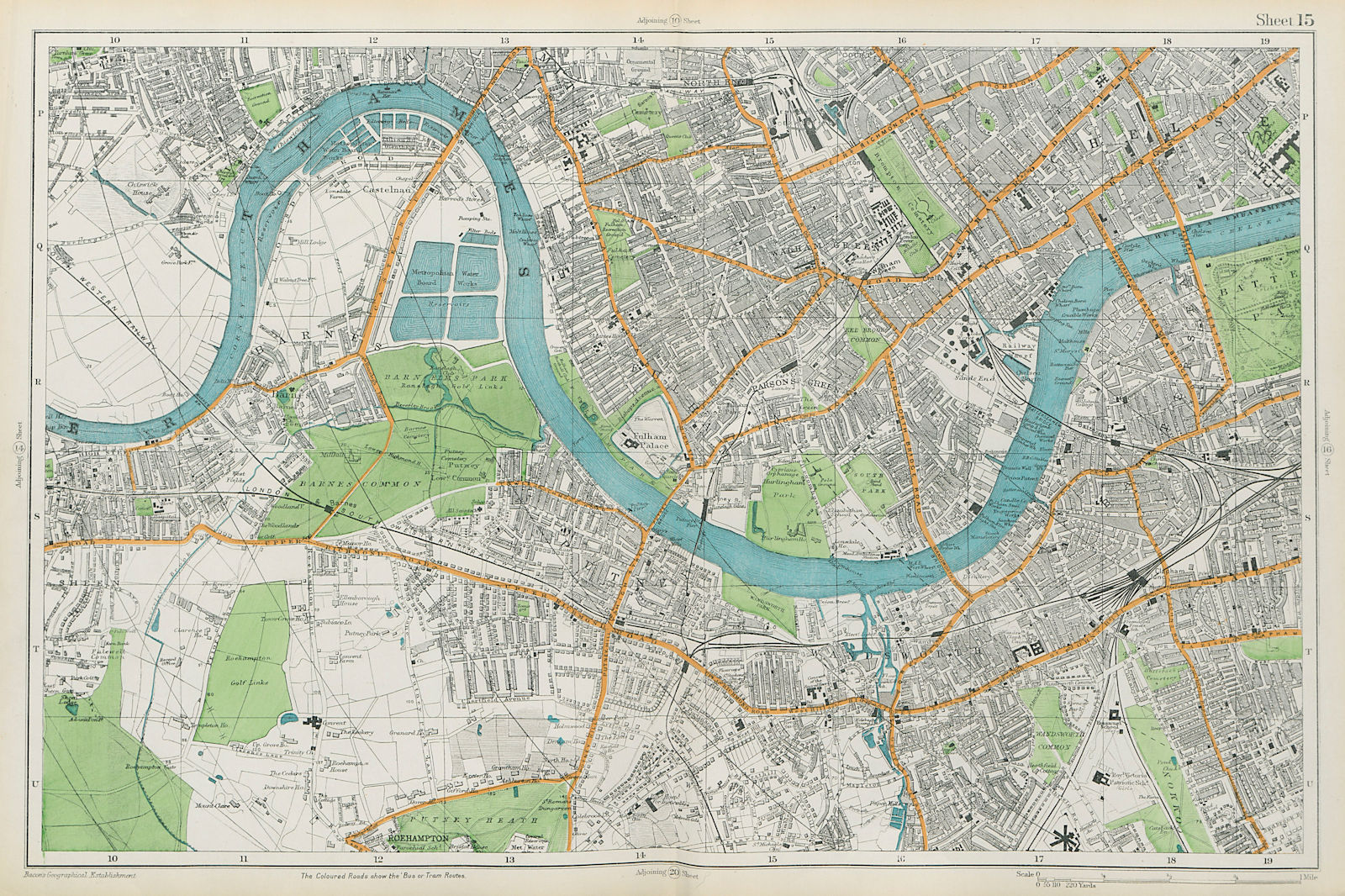 Associate Product LONDON Chiswick Barnes Fulham Chelsea Putney Wandsworth Clapham. BACON  1913 map