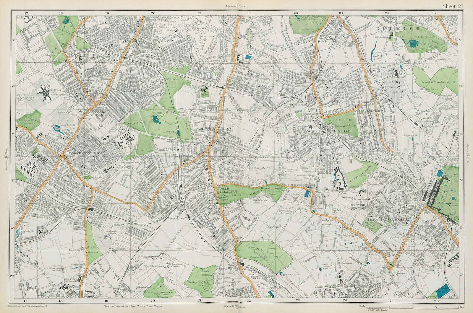 STREATHAM Mitcham Balham Tooting Streatham Norwood Dulwich. BACON  1913 map