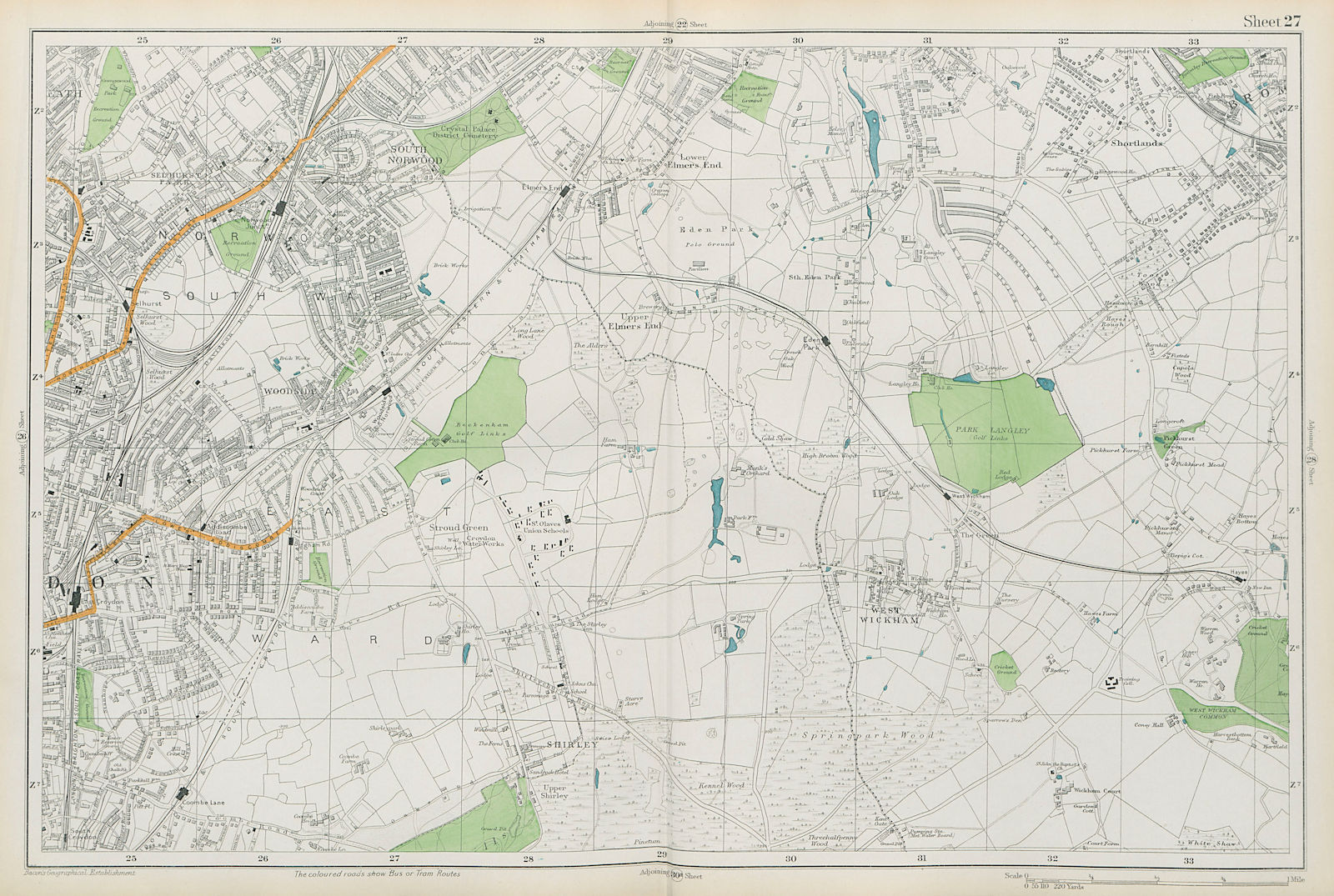 Associate Product CROYDON Beckenham Woodside W Wickham Elmers End Norwood Hayes. BACON  1913 map