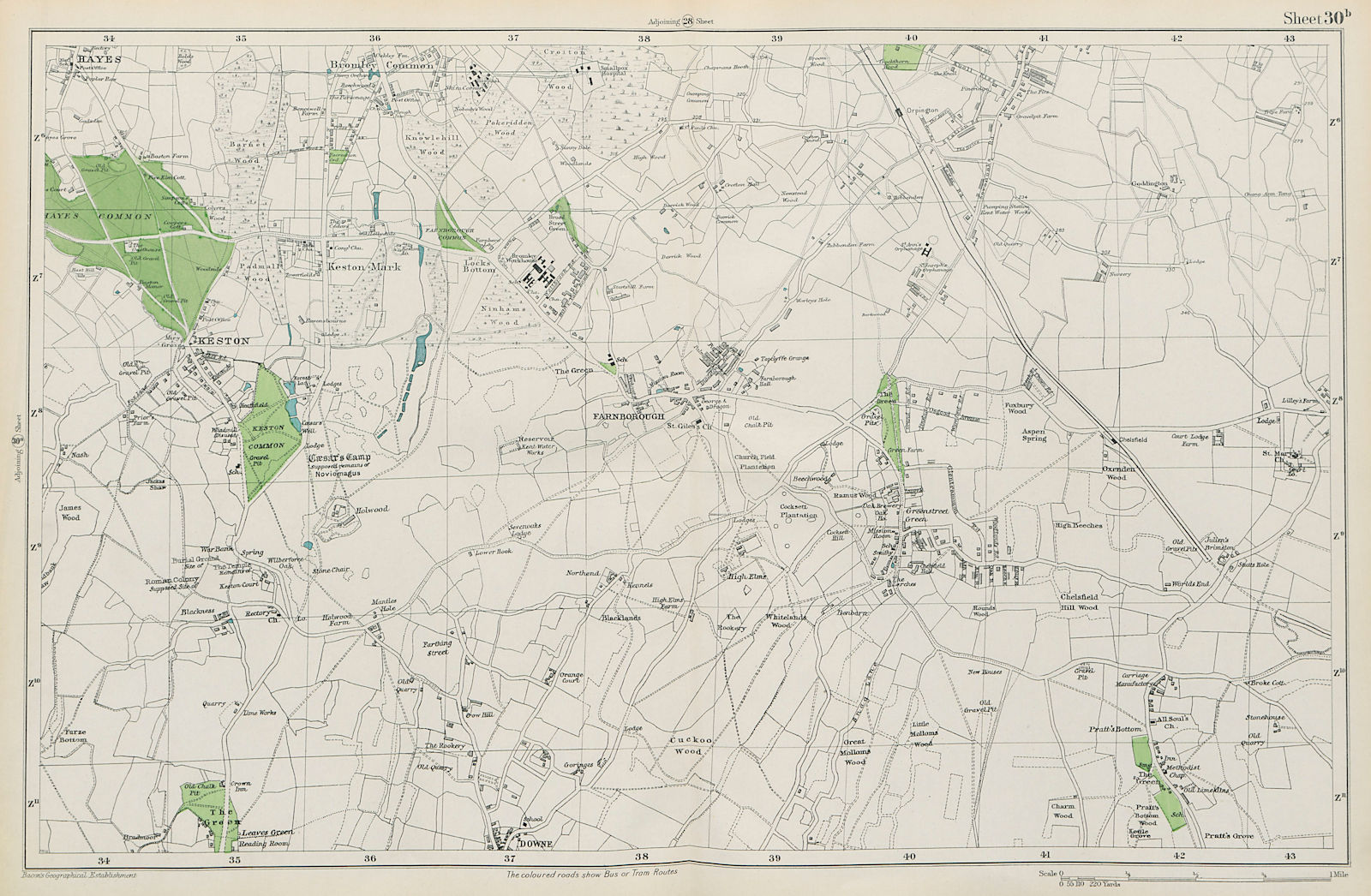 Associate Product ORPINGTON Farnborough Keston Mark Pratt's Bottom Chelsfield. BACON 1913 map