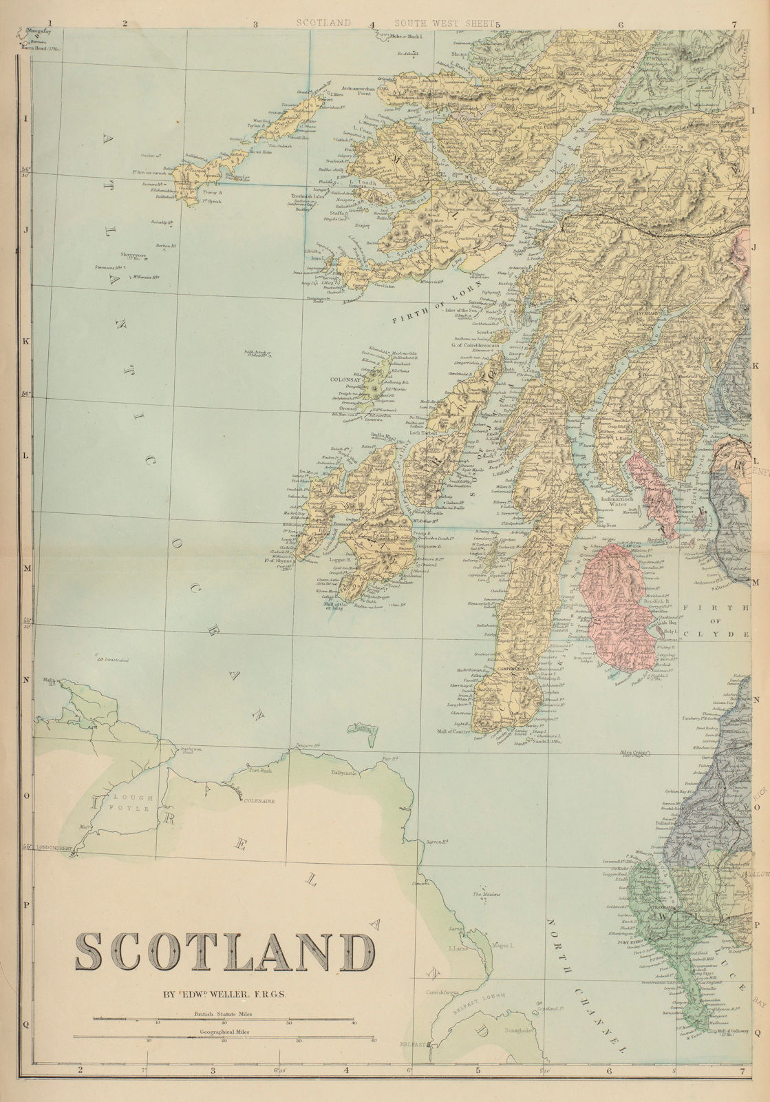 SCOTLAND (South West) Argyll Bute Islay Jura Mull GW BACON 1883 old map