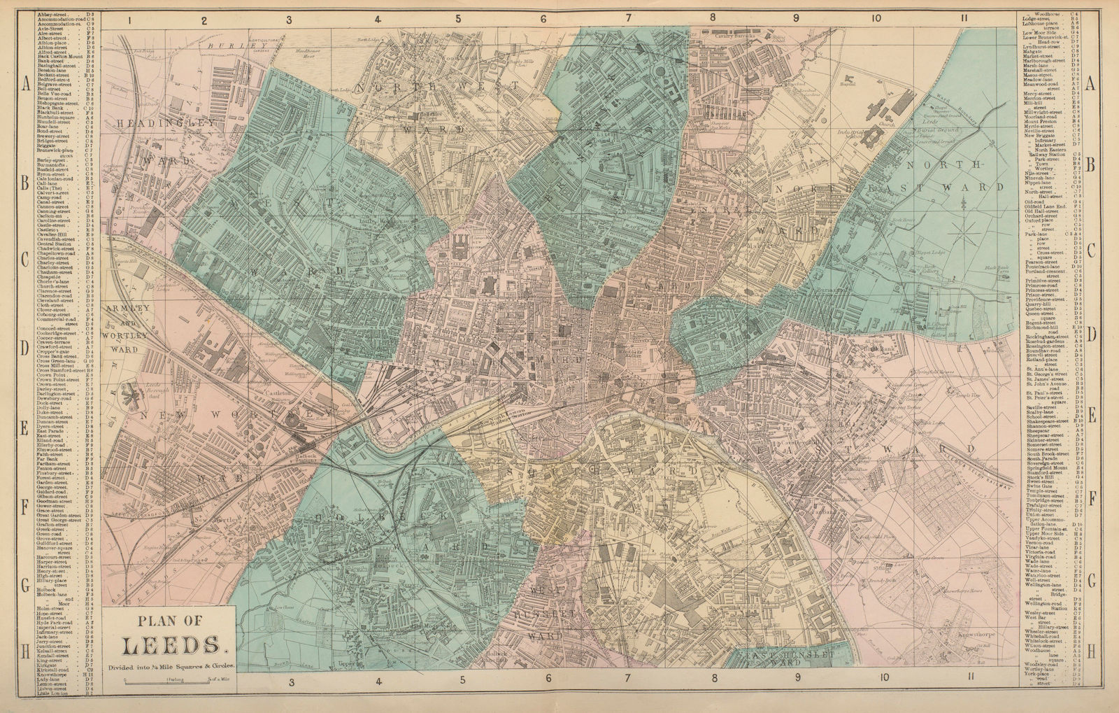 LEEDS Holbeck Wortley Woodhouse Richmond Hill town city plan GW BACON 1883 map