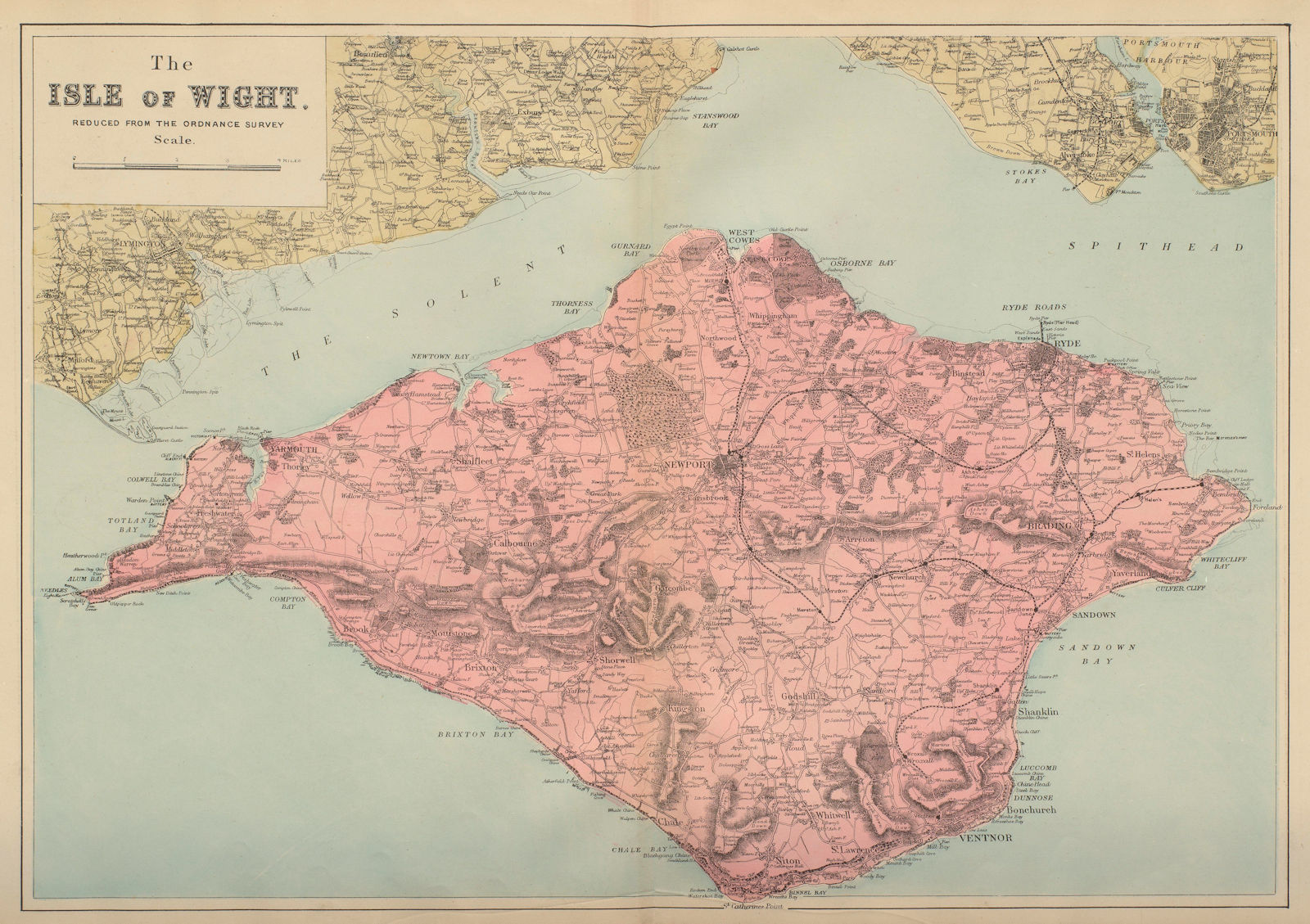 ISLE OF WIGHT antique map by GW BACON antique map by GW BACON 1883 old
