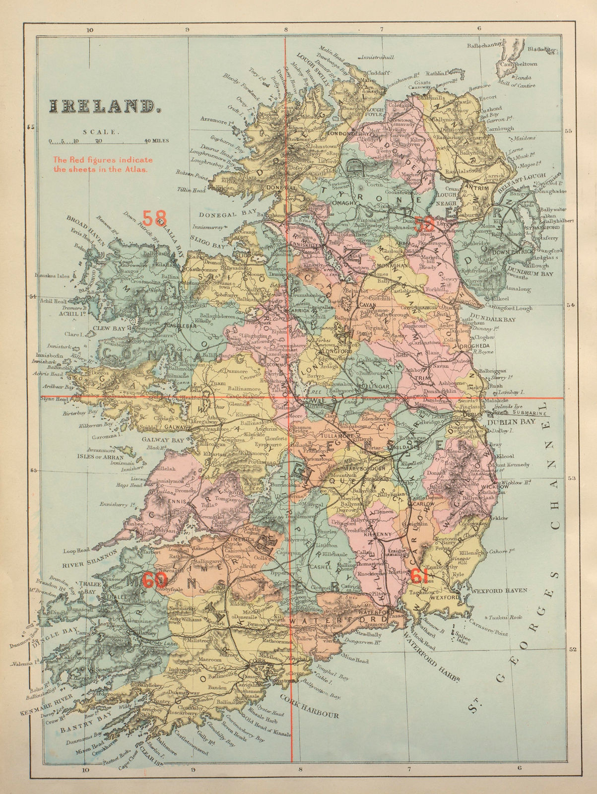IRELAND antique index map by GW BACON 1885 old vintage plan chart