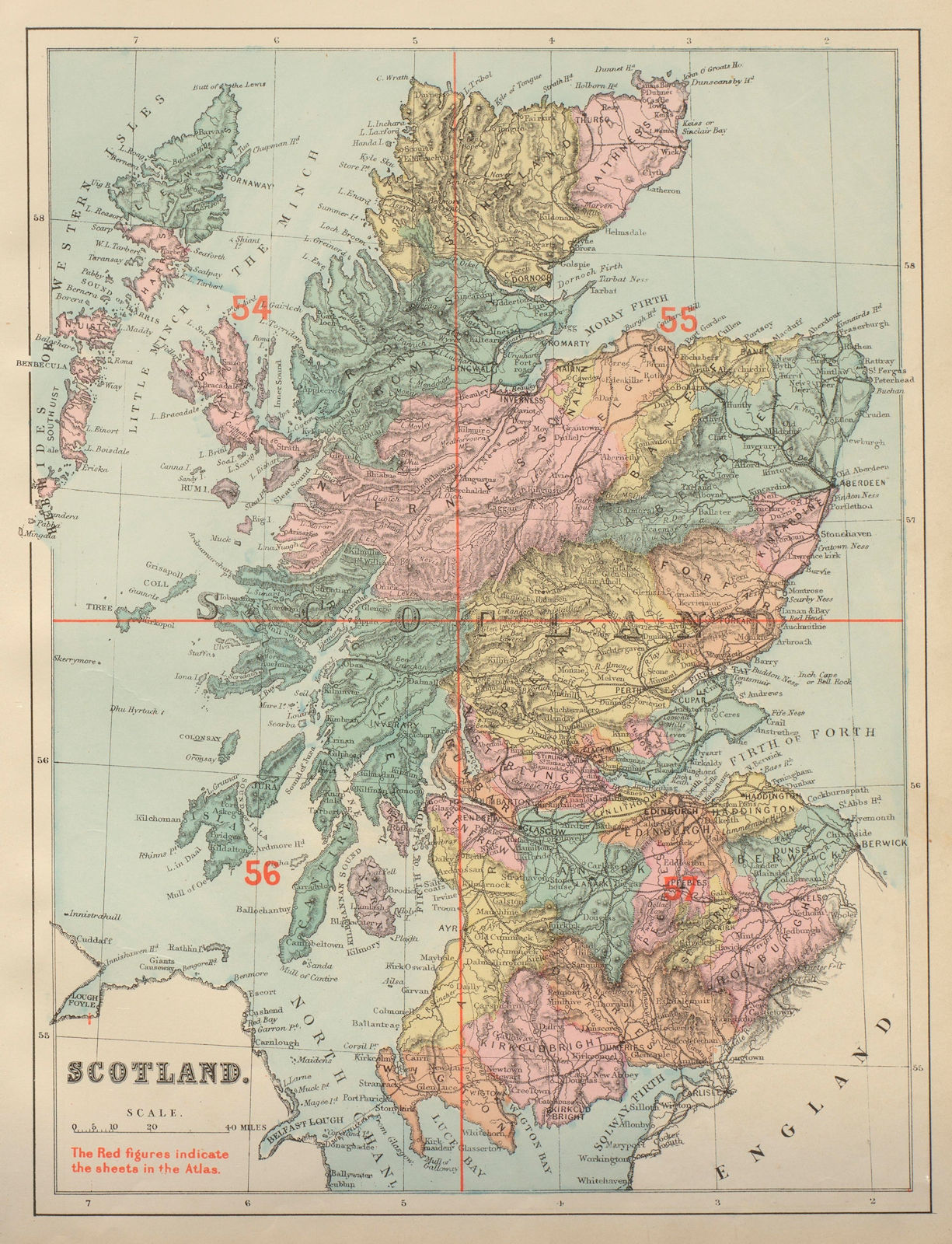 SCOTLAND antique index map by GW BACON 1885 old vintage plan chart