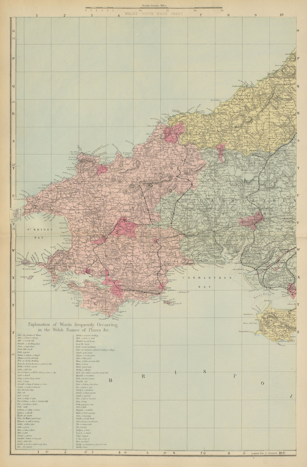 Associate Product WALES (South West) Pembrokeshire Camarthenshire Dyfed GW BACON 1885 old map