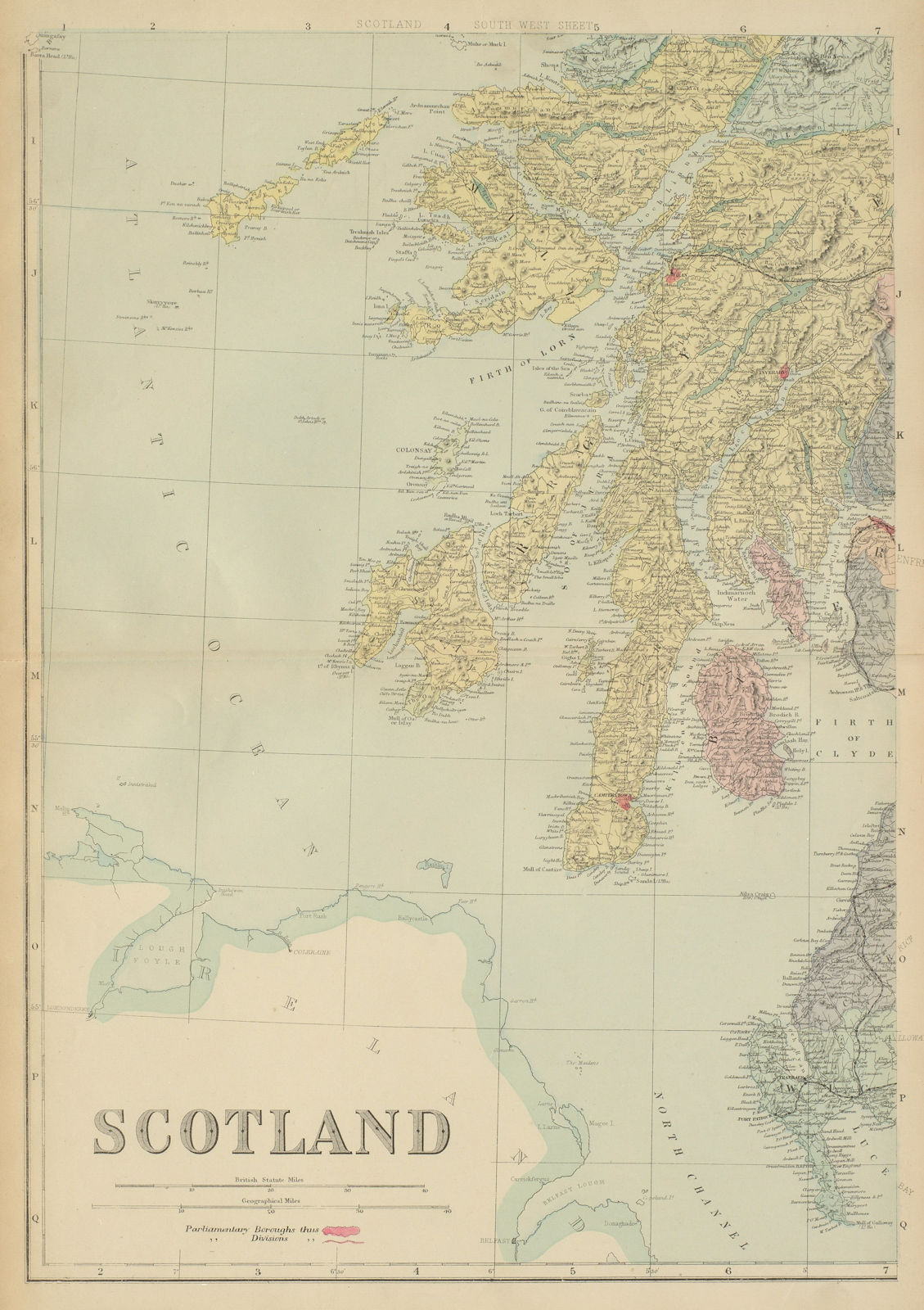 SCOTLAND (South West) Argyll Bute Islay Jura Mull GW BACON 1885 old map