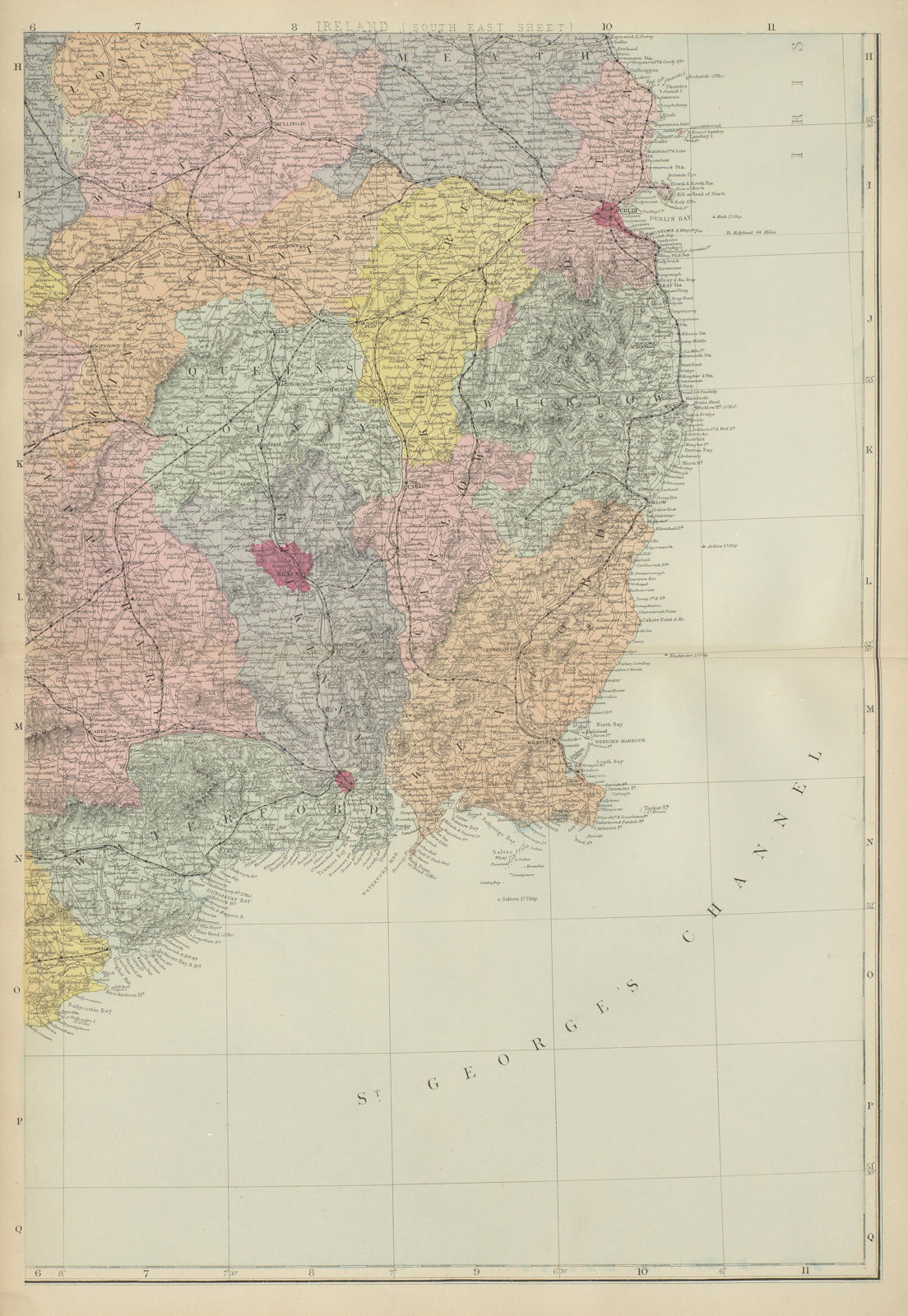 Associate Product IRELAND (South East) Leinster Dublin Wicklow Wexford GW BACON 1885 old map