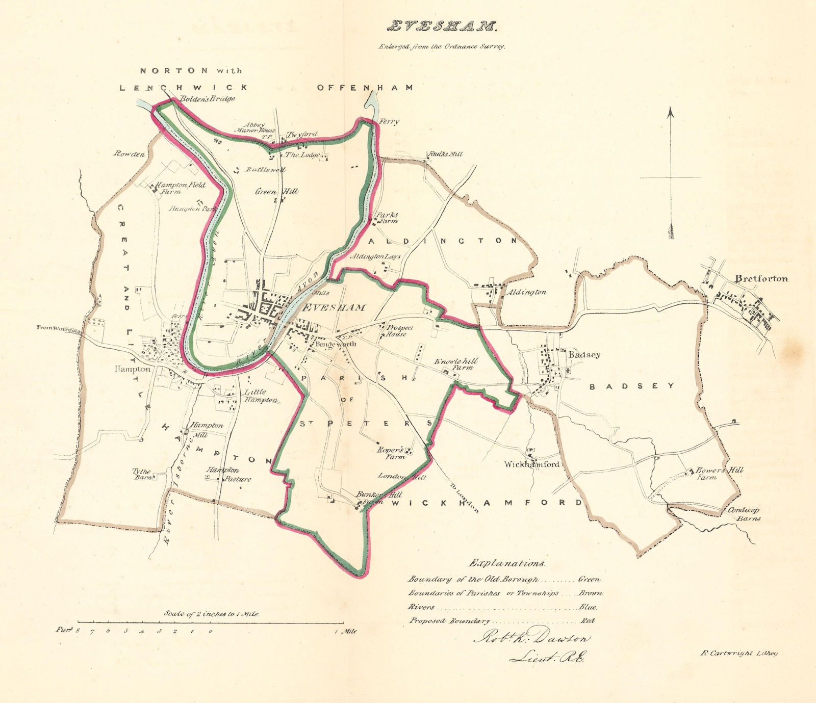 EVESHAM borough/town plan. REFORM ACT Bengeworth Worcestershire. DAWSON 1832 map