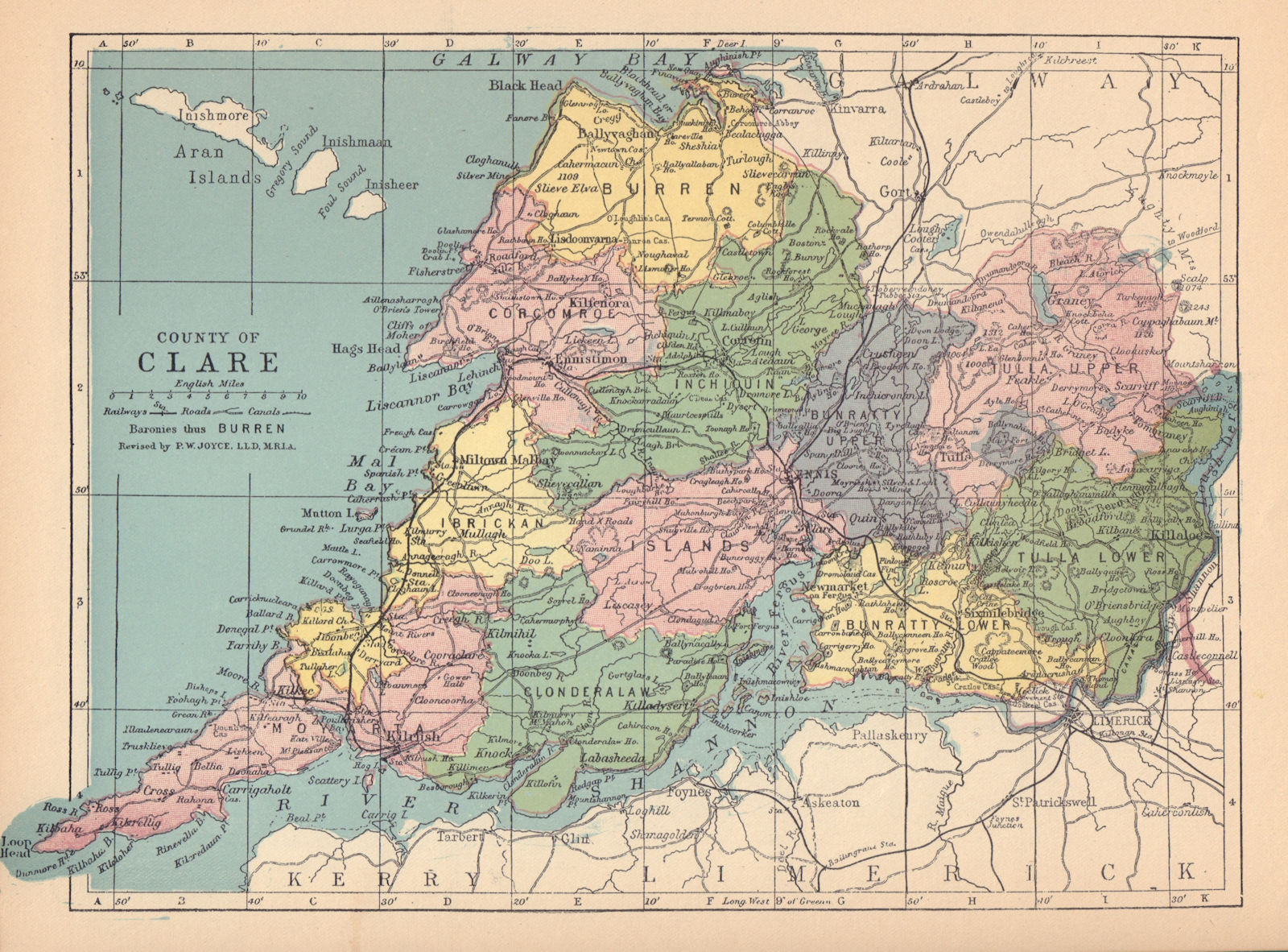 COUNTY CLARE antique map. Munster. Ireland. JOYCE 1905 old chart