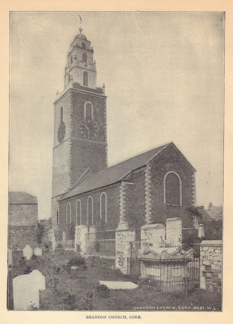 Shandon Church, Cork. Ireland 1905 old antique vintage print picture